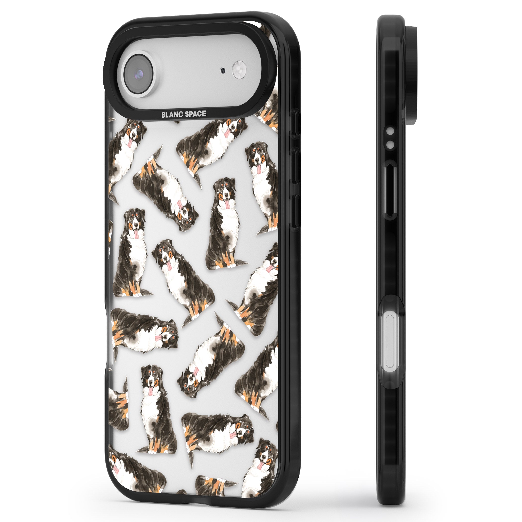 Bernese Mountain Dog Pattern iPhone 17 Air Impact Black Phone Case Side Profile