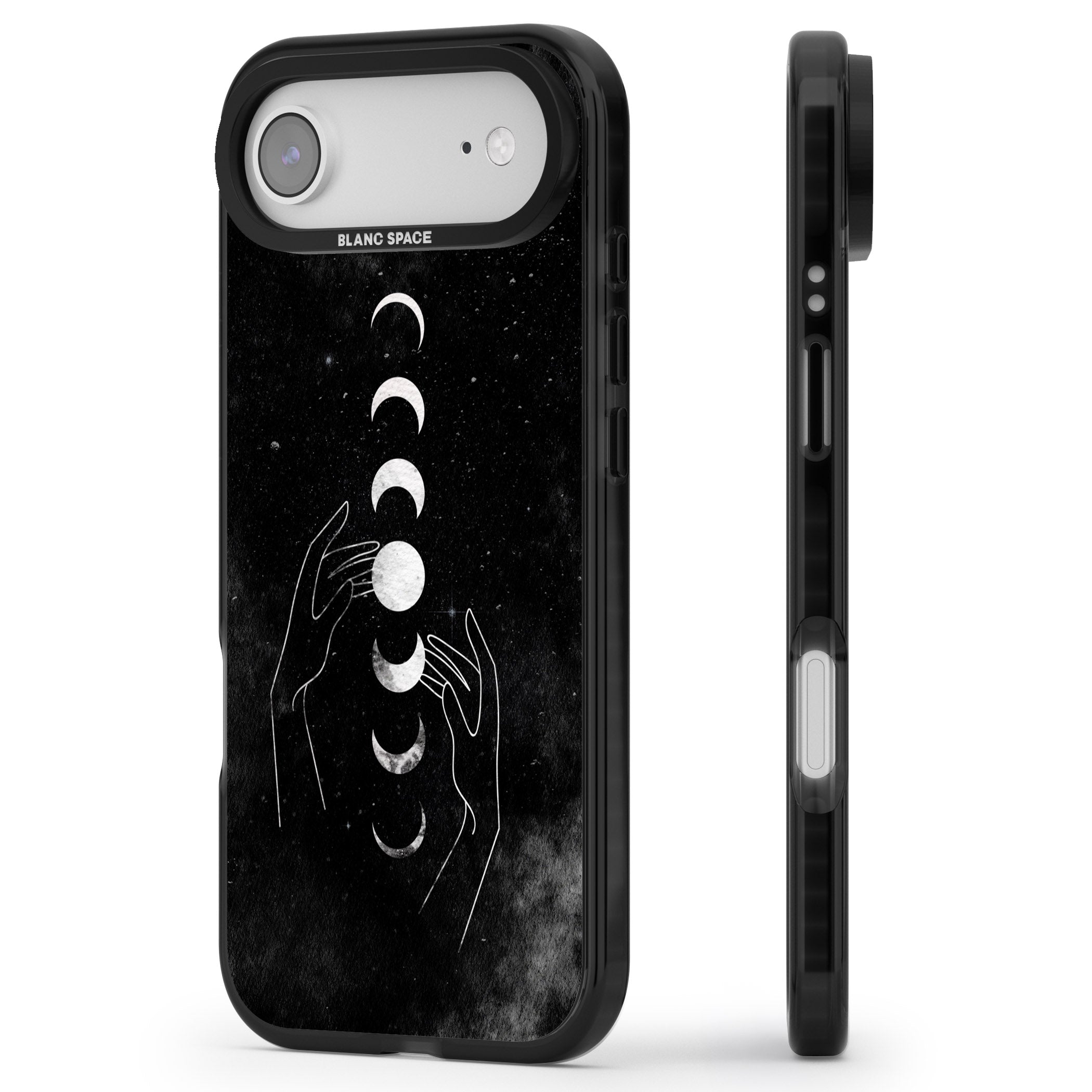 Moon Phases Hands iPhone 17 Air Impact Black Phone Case Side Profile