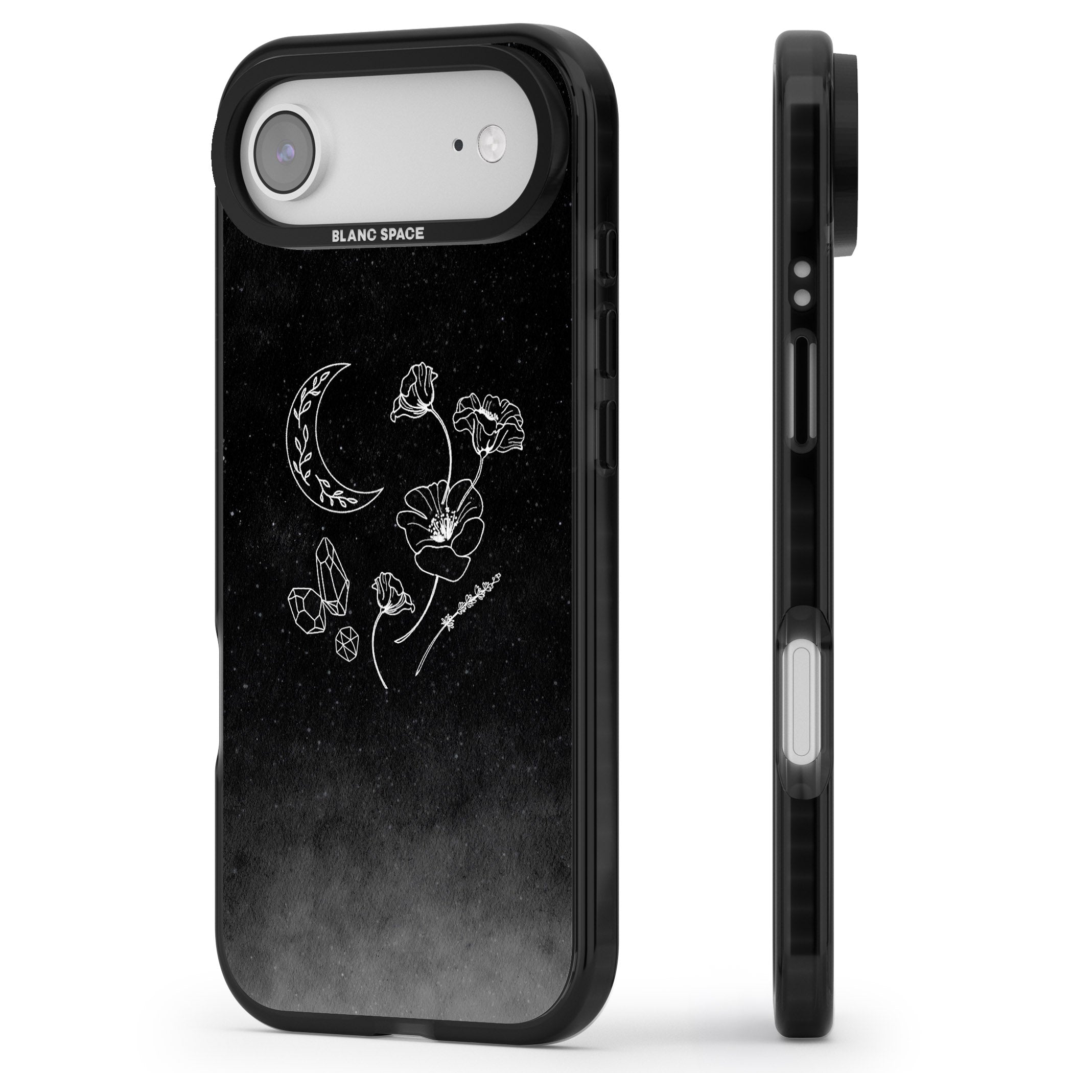 Midnight Moon Botanic iPhone 17 Air Impact Black Phone Case Side Profile