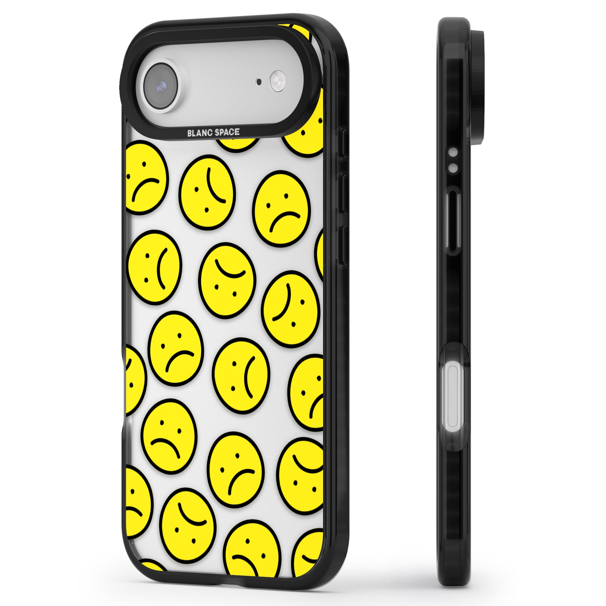 Sad Face Clear Pattern iPhone 17 Air Impact Black Phone Case Side Profile