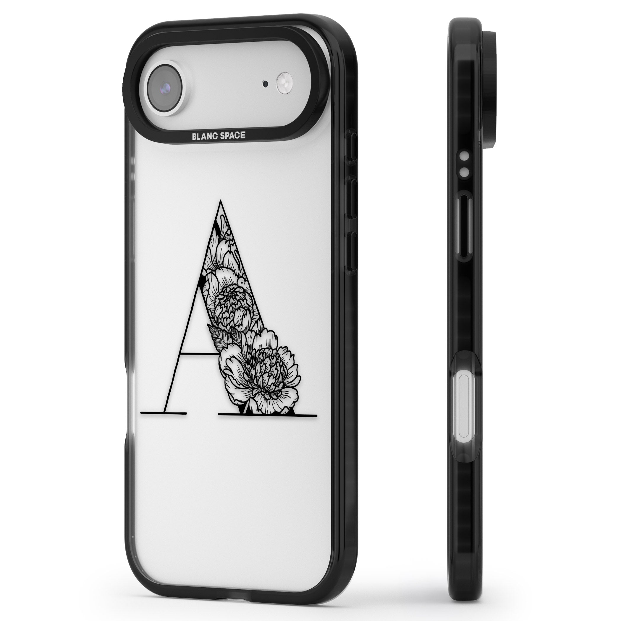 Personalised Floral Monogram iPhone 17 Air Impact Black Phone Case Side Profile