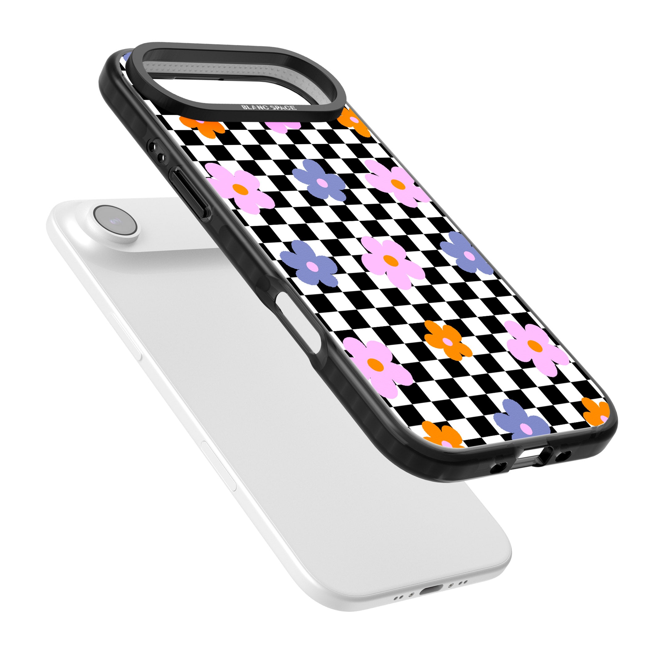 Checkered Blossom iPhone 17 Air Impact Black Phone Case Colours