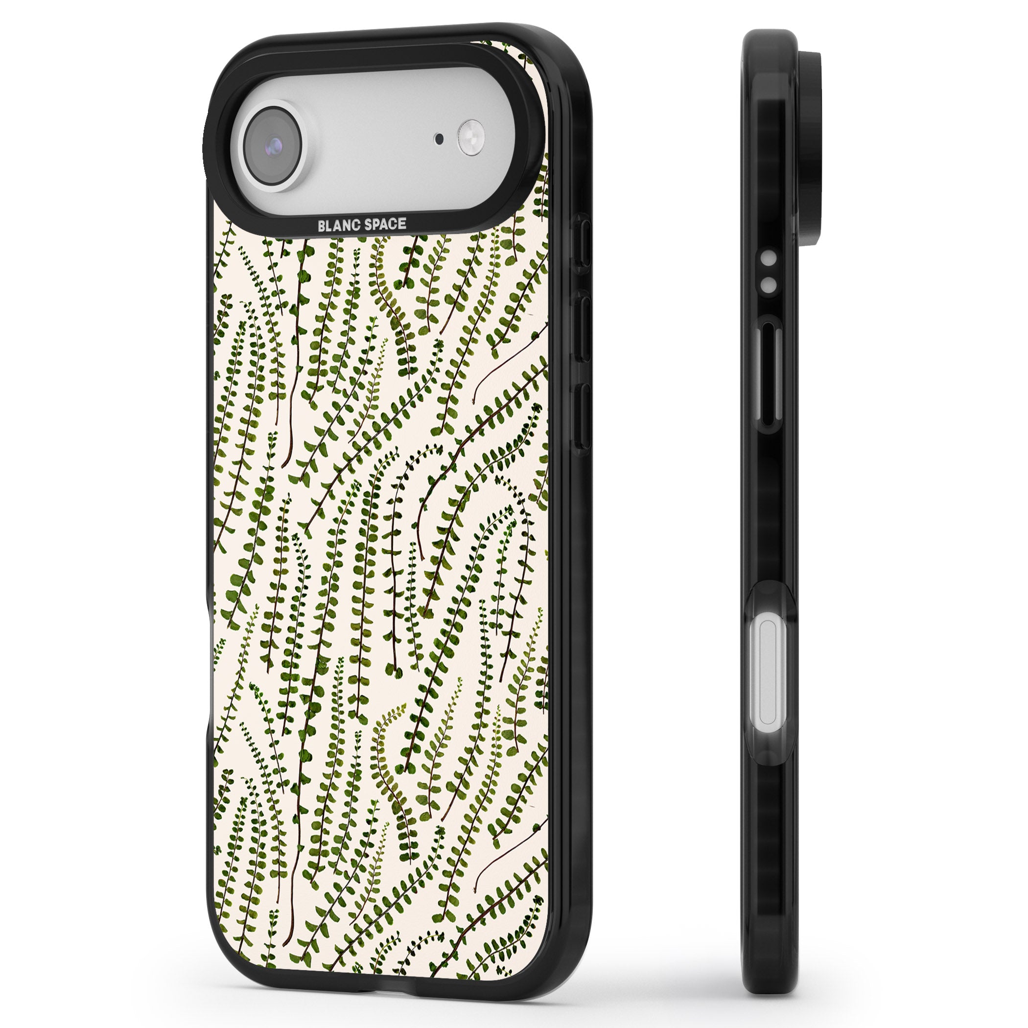 Fern Leaf Pattern iPhone 17 Air Impact Black Phone Case Side Profile
