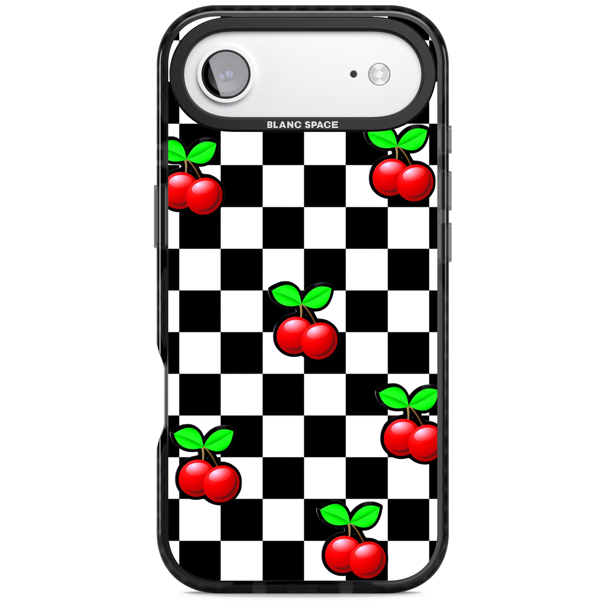 Checkered Cherry iPhone 17 Air Impact Black Phone Case