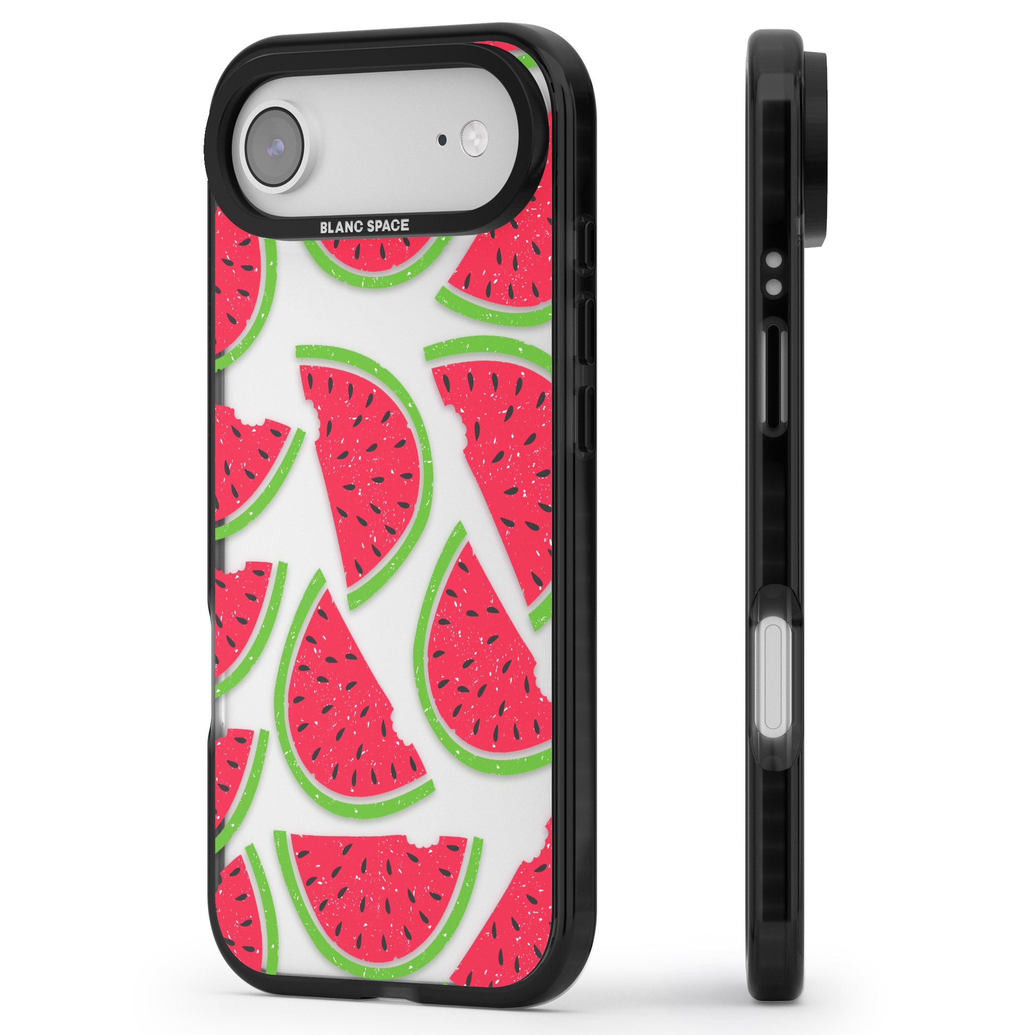 Watermelon Pattern iPhone 17 Air Impact Black Phone Case Side Profile