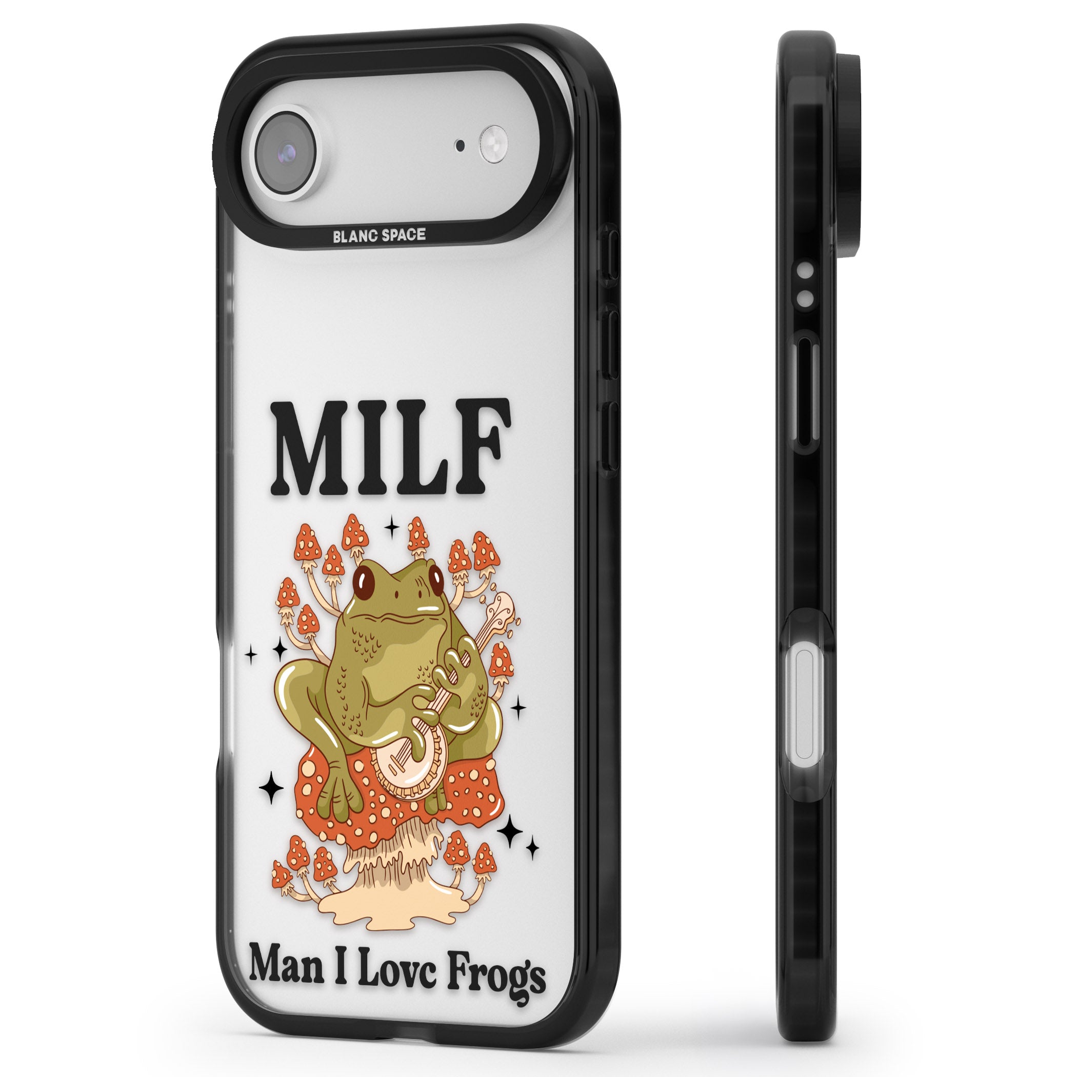 Man I Love Frogs iPhone 17 Air Impact Black Phone Case Side Profile