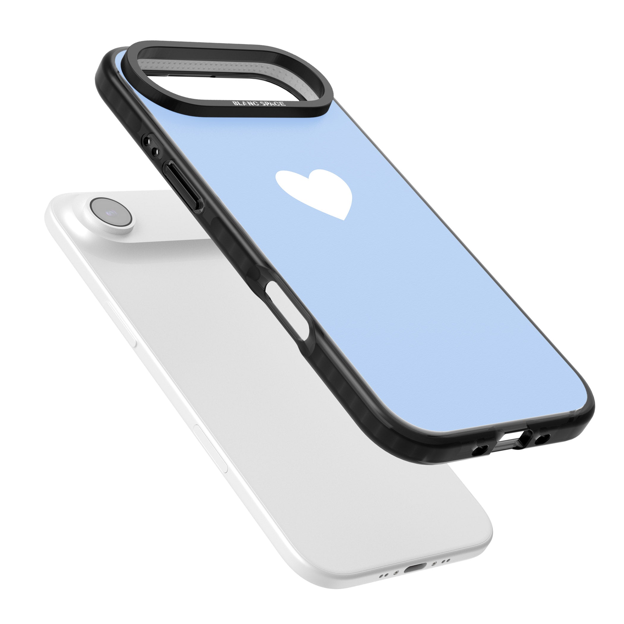 Single Heart Design: White & Baby Blue iPhone 17 Air Impact Black Phone Case Colours