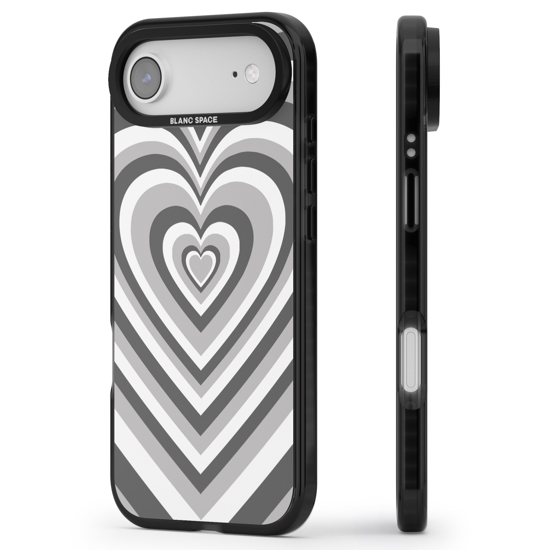Monochrome Heart Illusion iPhone 17 Air Impact Black Phone Case Side Profile