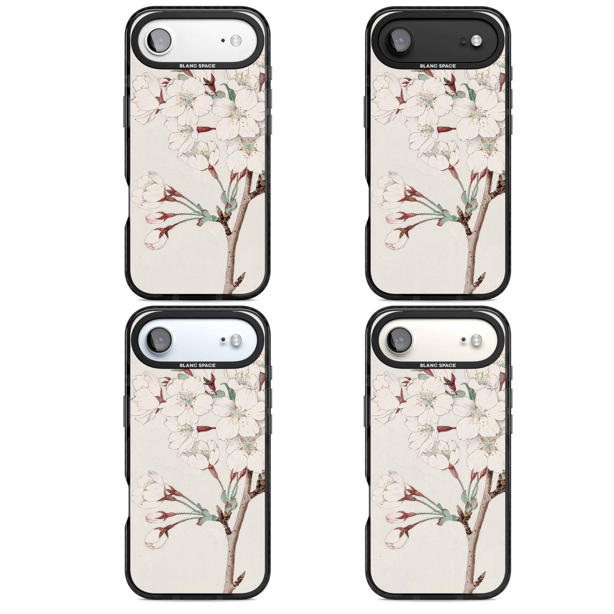Vintage Japanese Illustrations Cherry Blossoms iPhone 17 Air Impact Black Phone Case APT Impact Protection