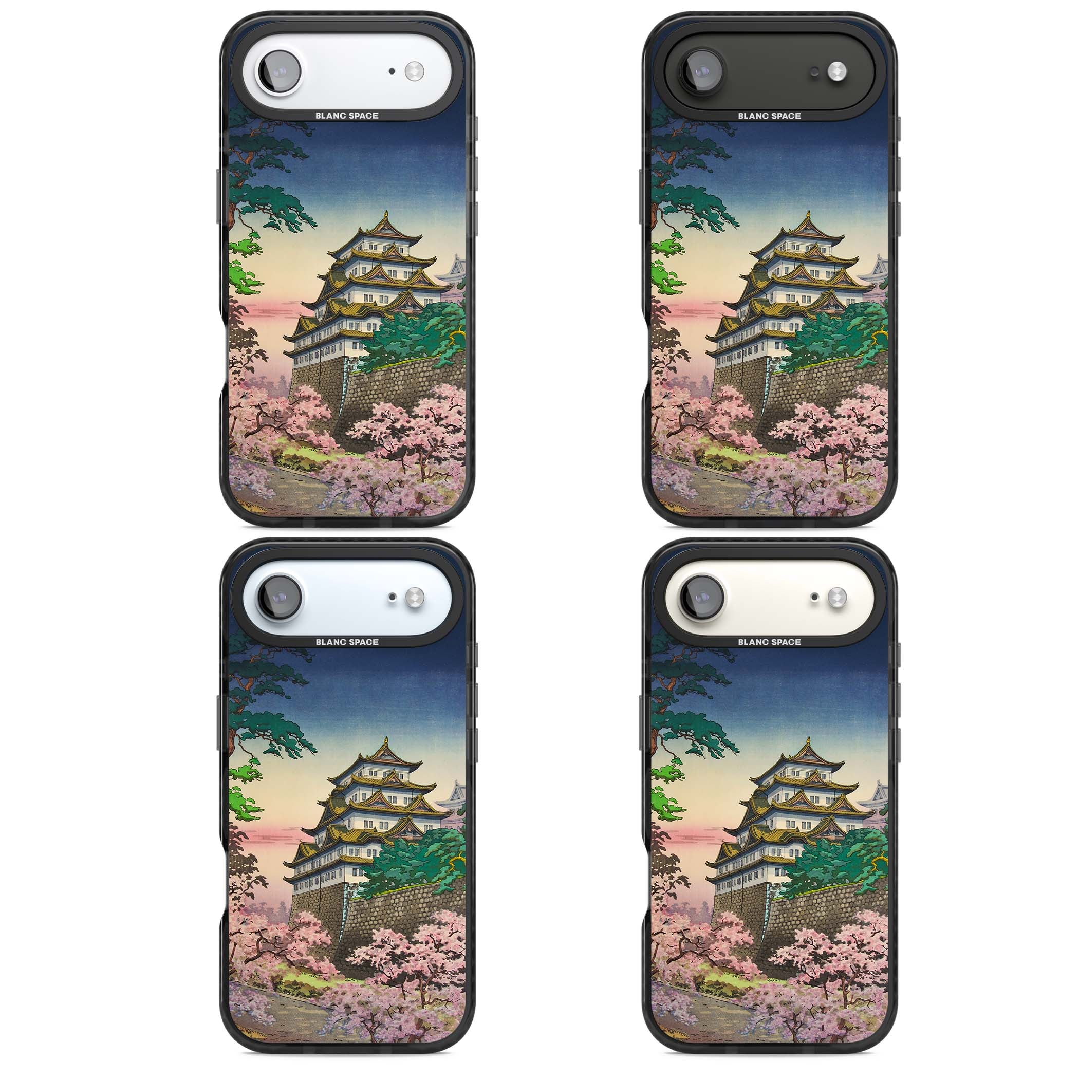 Nagoya Castle Japanese iPhone case featuring a vintage pagoda, twilight sky and cherry blossom trees | Clear Impact case for iPhone Air