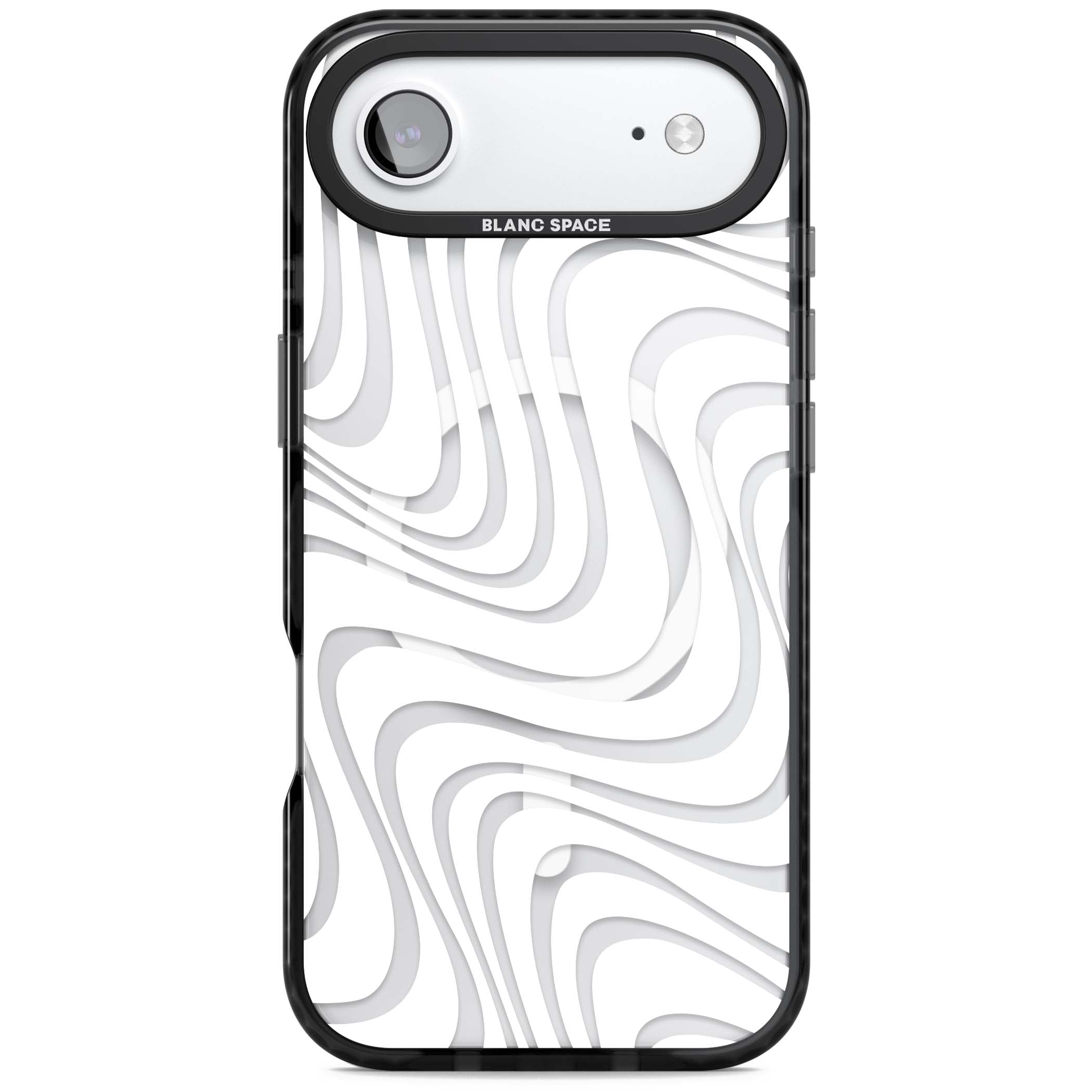 White Abstract Waves abstract iPhone case featuring flowing grey wave pattern on clear background | Black Impact Magsafe case for iPhone Air