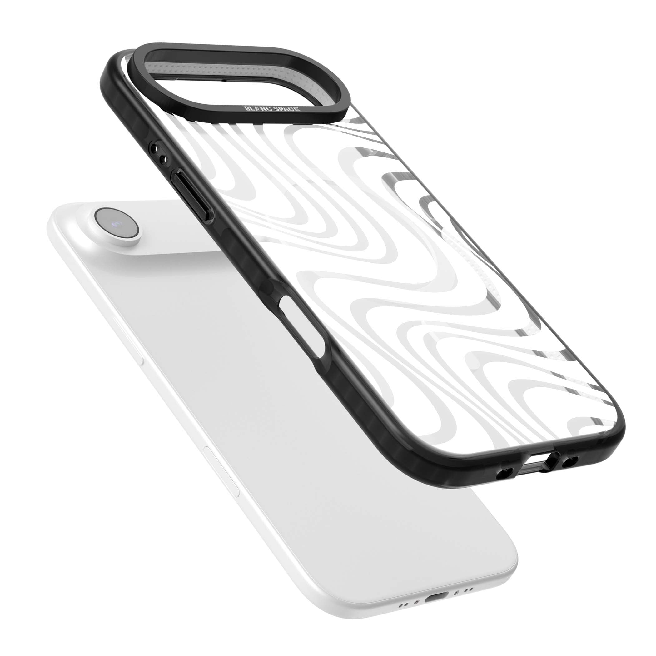 White Abstract Waves abstract iPhone case featuring flowing grey wave pattern on clear background | Black Impact Magsafe case for iPhone Air