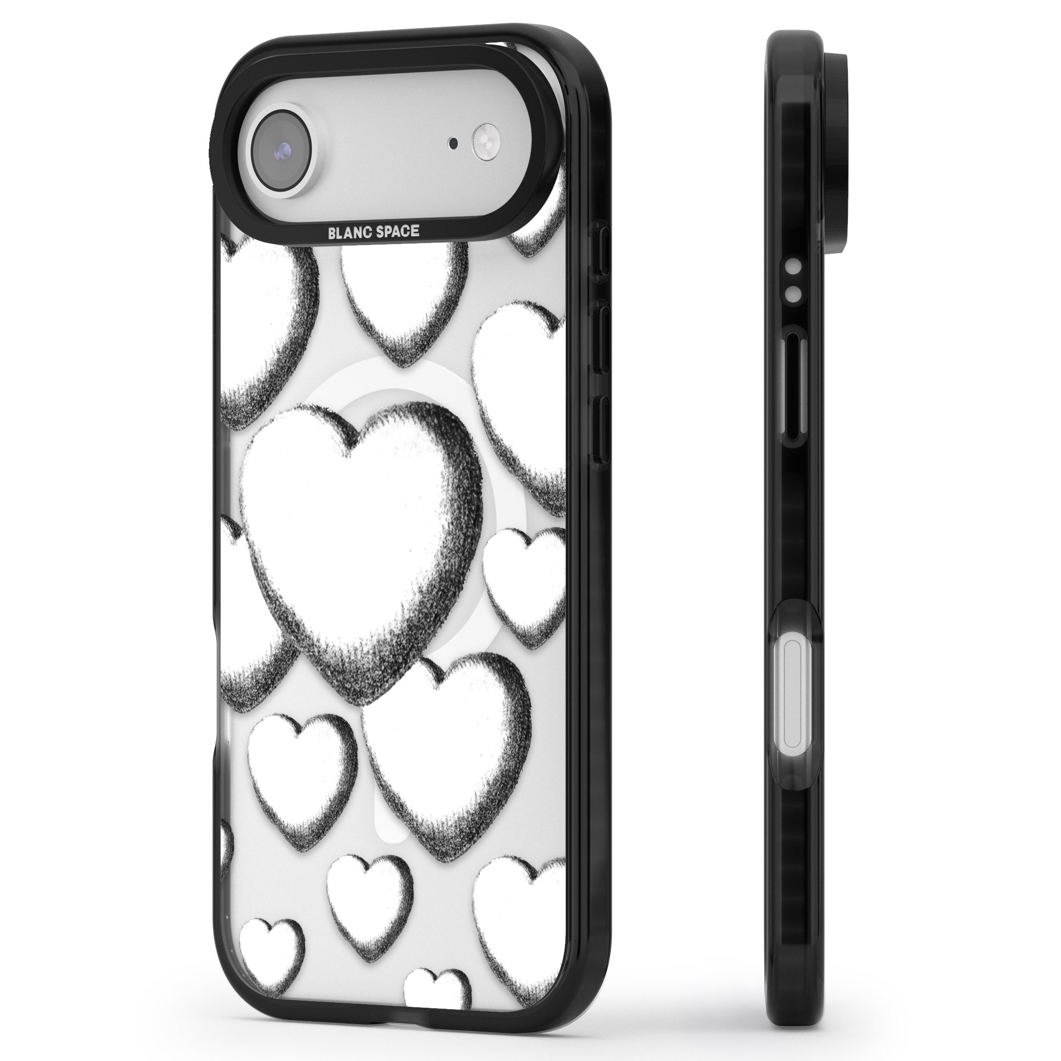 Hand Drawn Hearts iPhone 17 Air Impact Pro Black Phone Case Side Profile