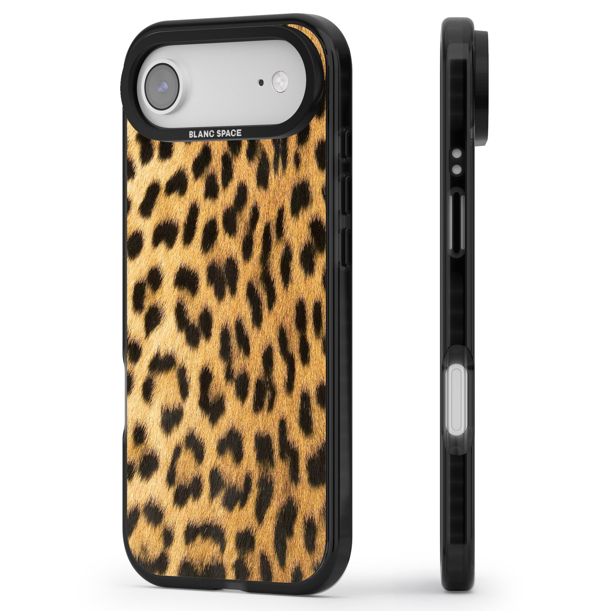 Designer Fashion Gold Leopard Print iPhone 17 Air Impact Pro Black Phone Case Side Profile