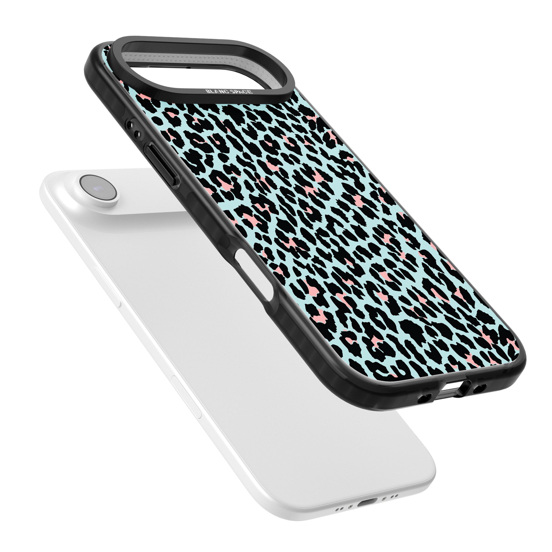Pastel Blue & Pink Leopard Print iPhone 17 Air Impact Pro Black Phone Case Colours