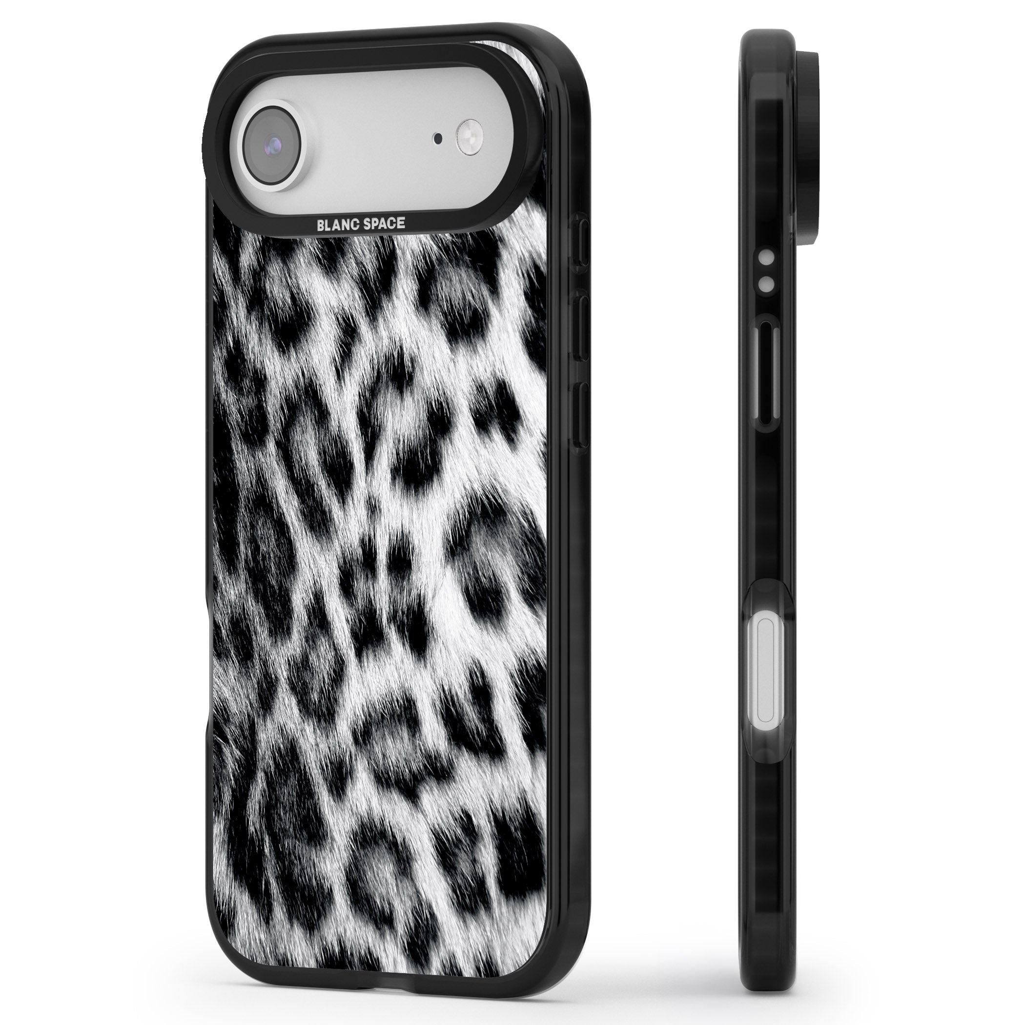 Animal Fur Pattern Snow Leopard iPhone 17 Air Impact Pro Black Phone Case Side Profile