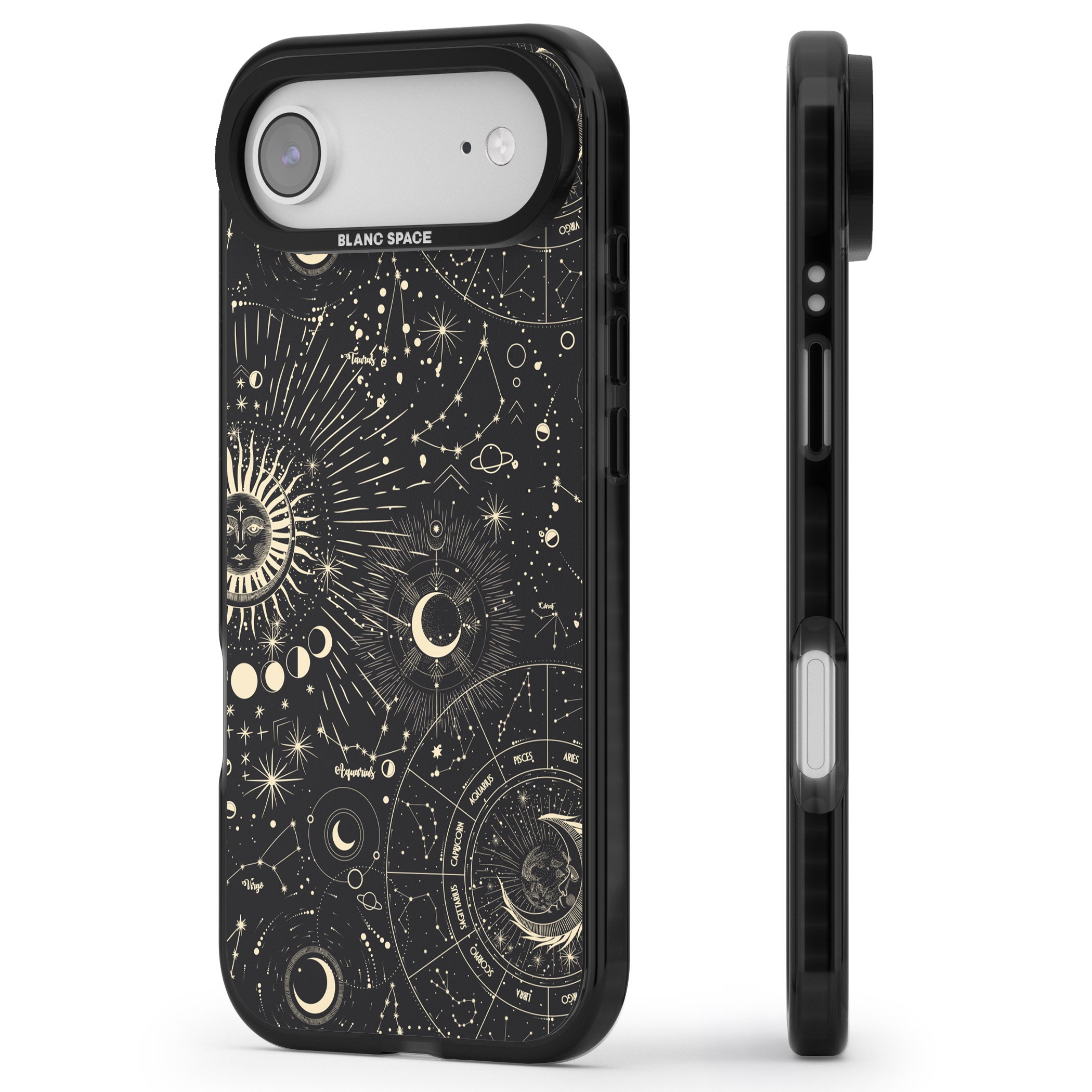 Suns & Zodiac Celestial Chart iPhone 17 Air Impact Pro Black Phone Case Side Profile