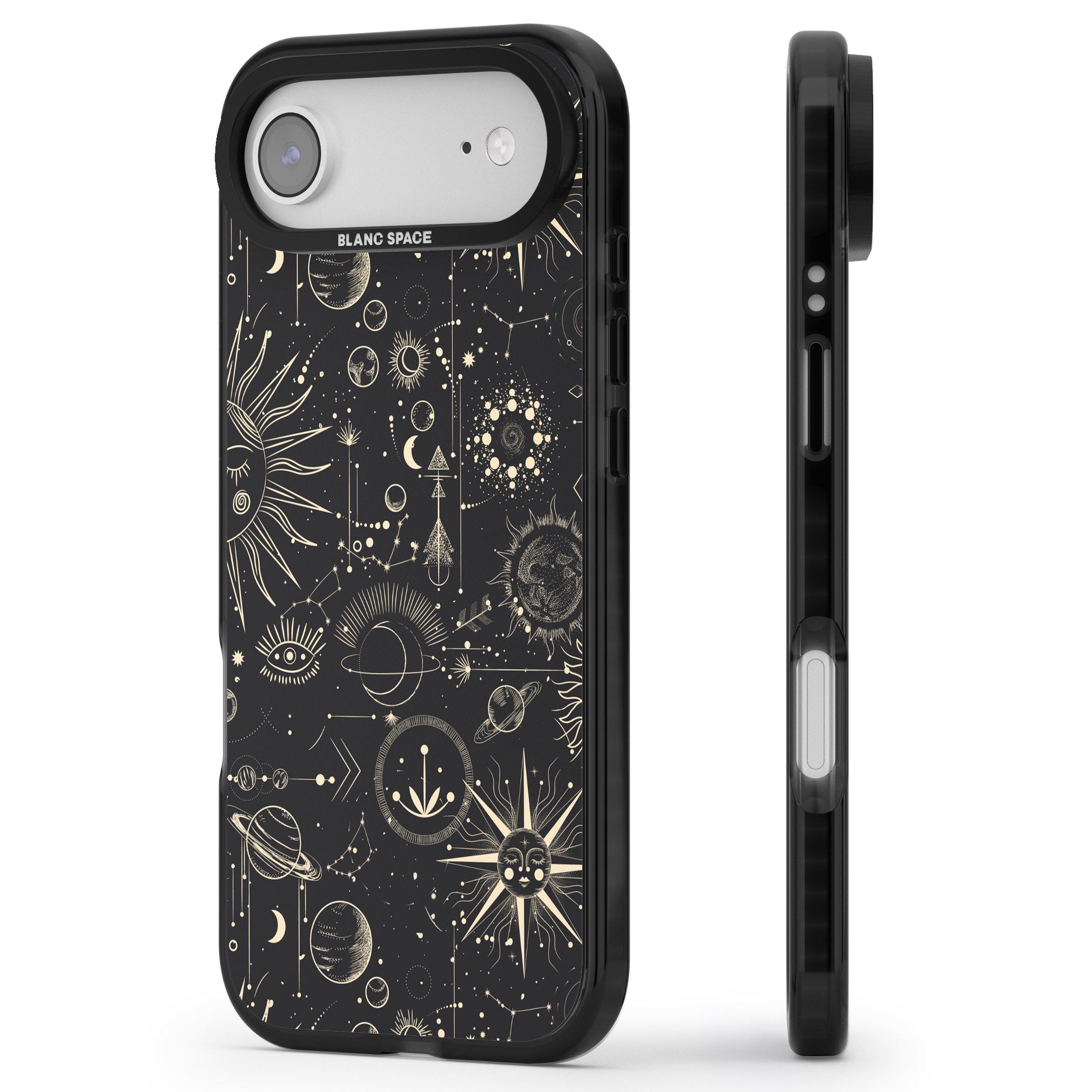 Cosmic Suns And Planets iPhone 17 Air Impact Pro Black Phone Case Side Profile
