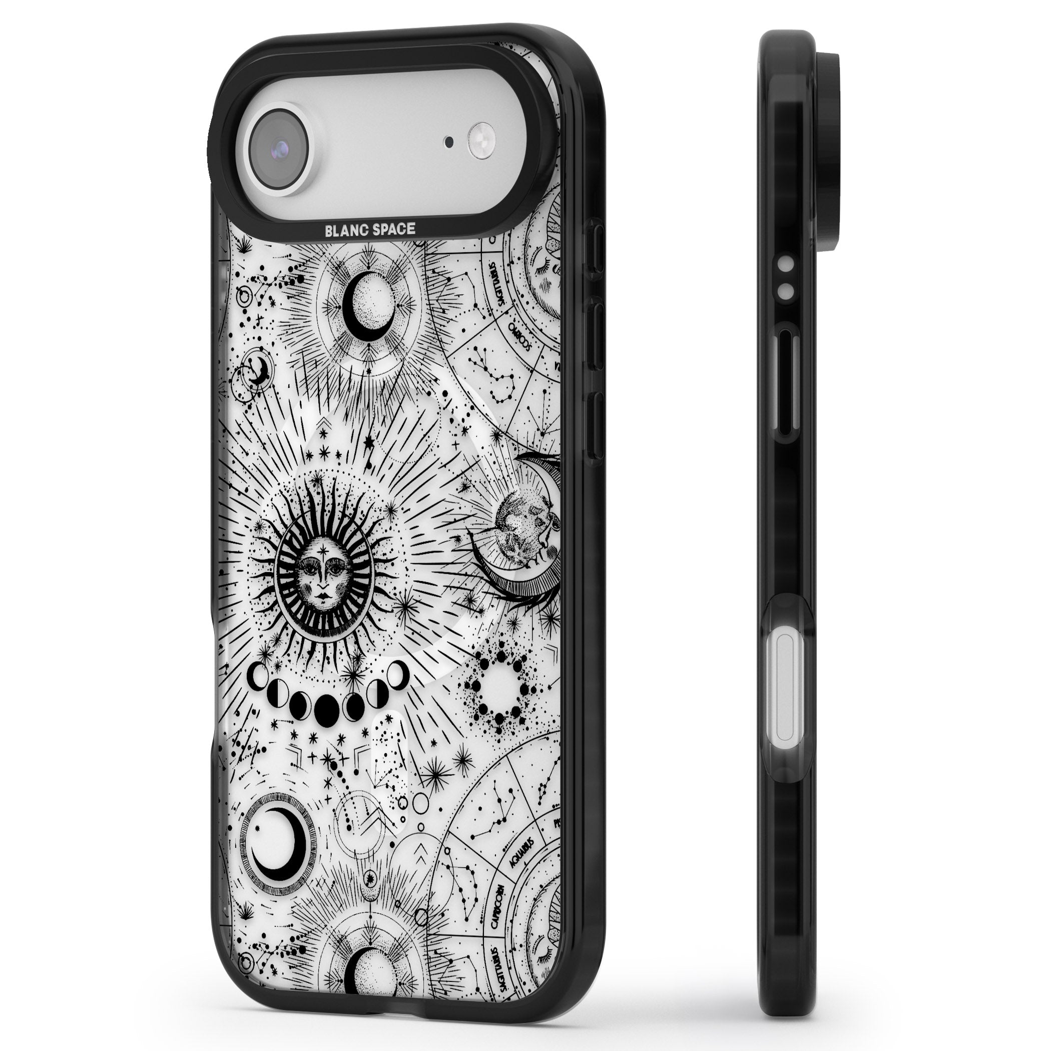 Suns & Zodiac Solar Chart iPhone 17 Air Impact Pro Black Phone Case Side Profile