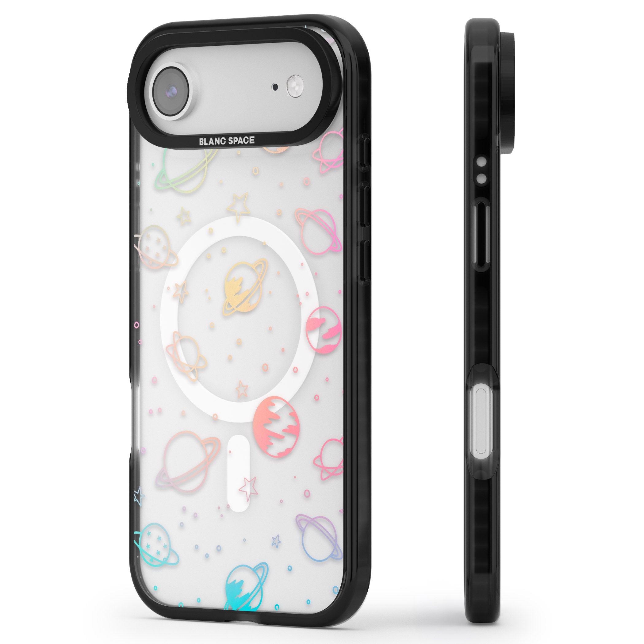Pastel Space Universe iPhone 17 Air Impact Pro Black Phone Case Side Profile