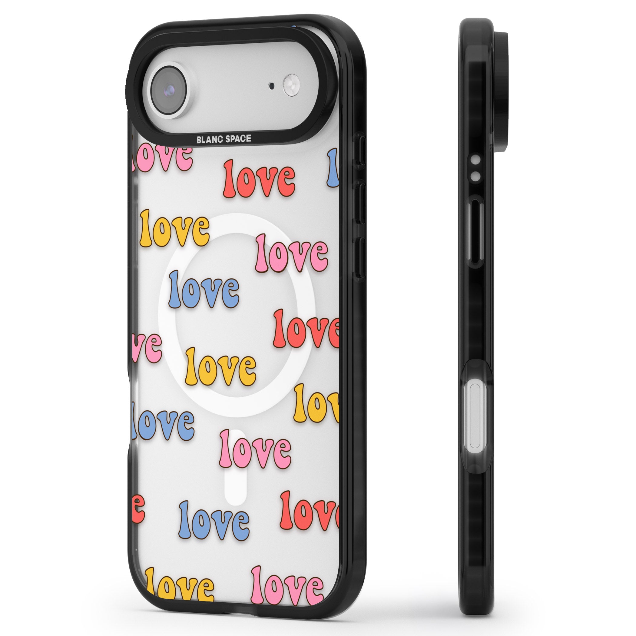 Love Pattern iPhone 17 Air Impact Pro Black Phone Case Side Profile