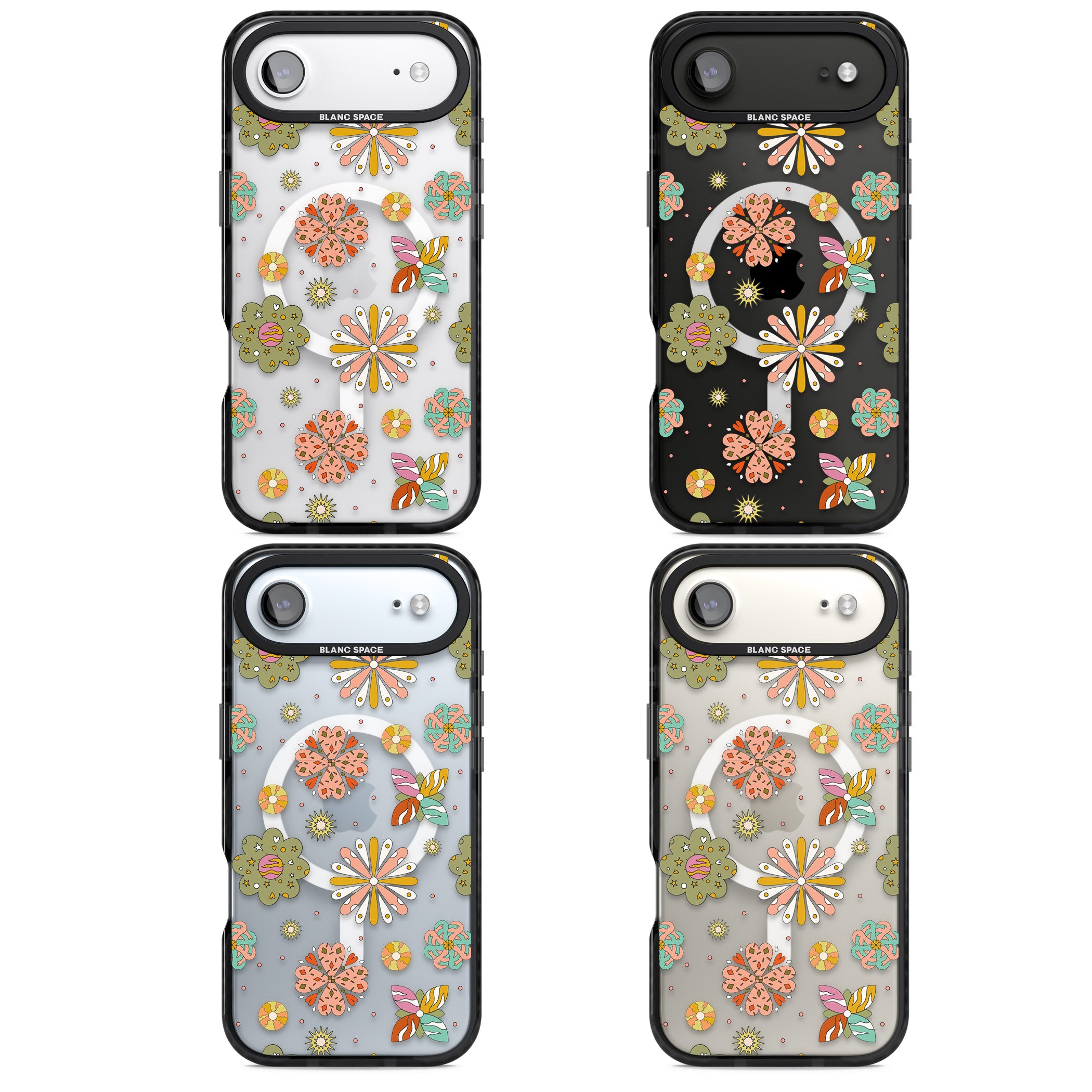 Boho Celestial Psychedelic Floral iPhone 17 Air Impact Pro Black Phone Case APT Impact Protection