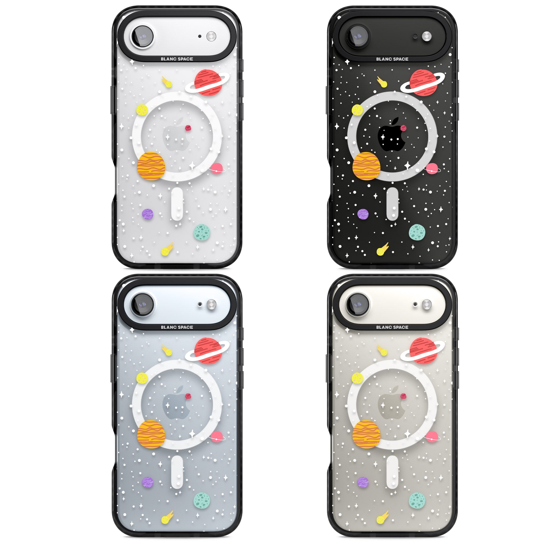 Cute Cartoon Planets (Clear) iPhone 17 Air Impact Pro Black Phone Case APT Impact Protection
