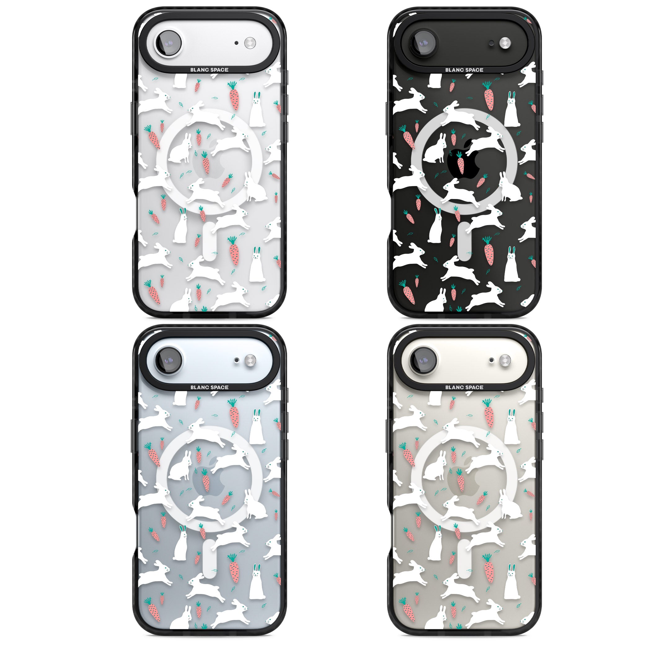 White Bunnies And Carrots iPhone 17 Air Impact Pro Black Phone Case APT Impact Protection