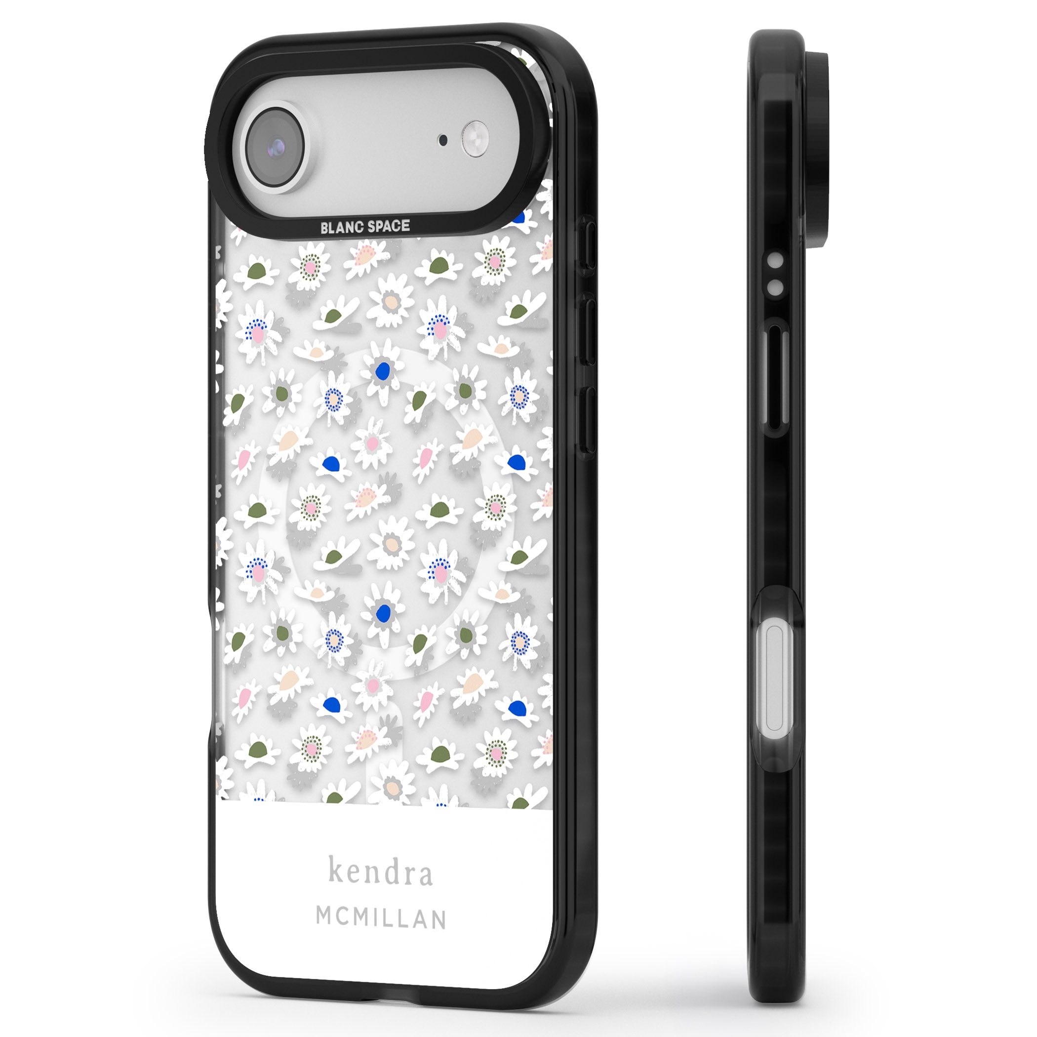 Personalised Grey & White Daisies iPhone 17 Air Impact Pro Black Phone Case Side Profile