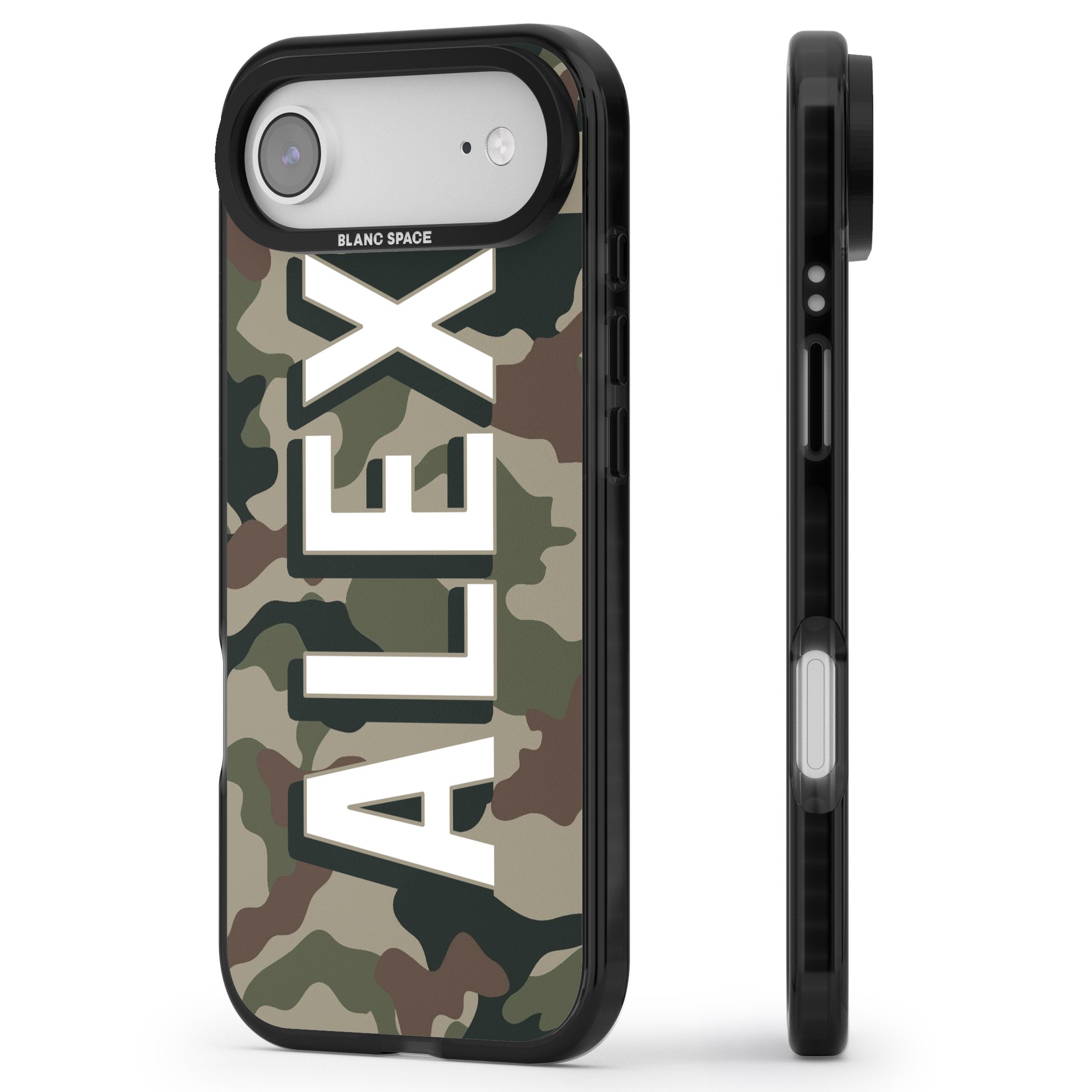 Personalised Classic Green Camo iPhone 17 Air Impact Pro Black Phone Case Side Profile