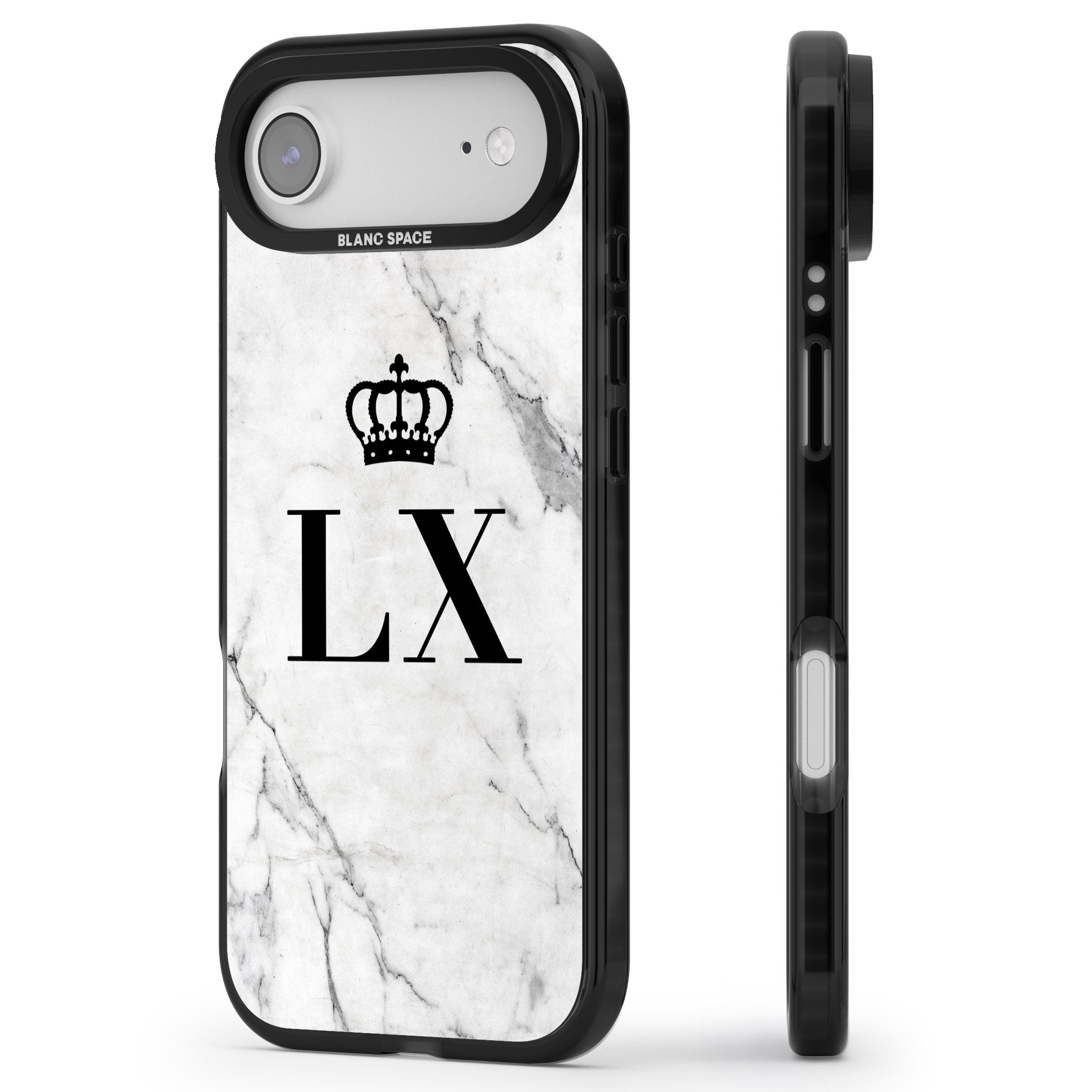 Personalised Initial Crown Marble iPhone 17 Air Impact Pro Black Phone Case Side Profile