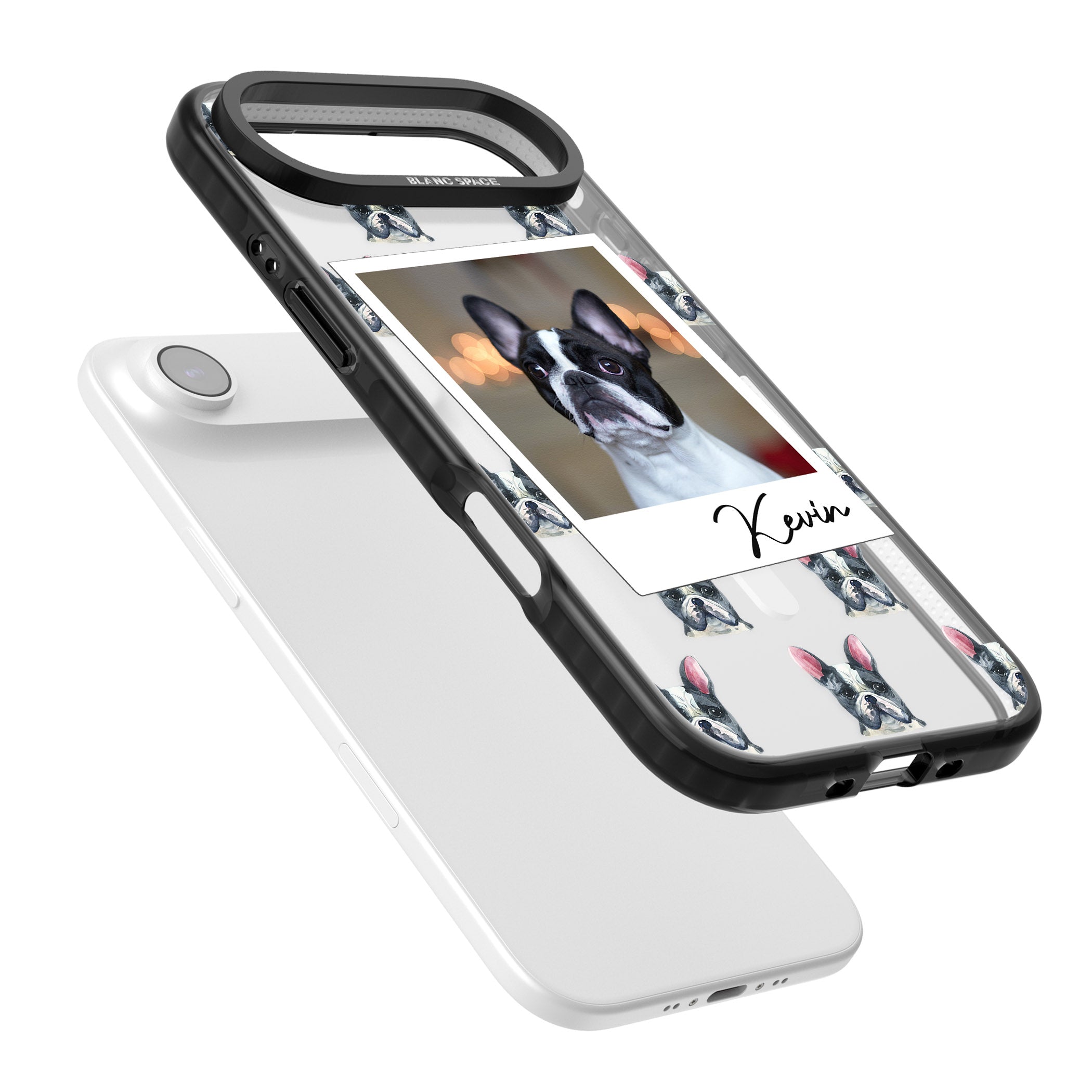 Personalised Black & White French Bulldog Instant Camera Photo iPhone 17 Air Impact Pro Black Phone Case Colours