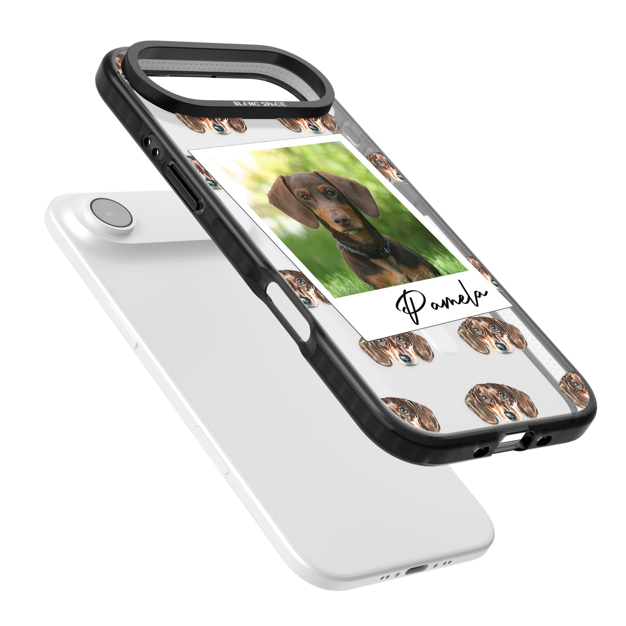 Personalised Brown Dachshund Instant Camera Photo iPhone 17 Air Impact Pro Black Phone Case Colours