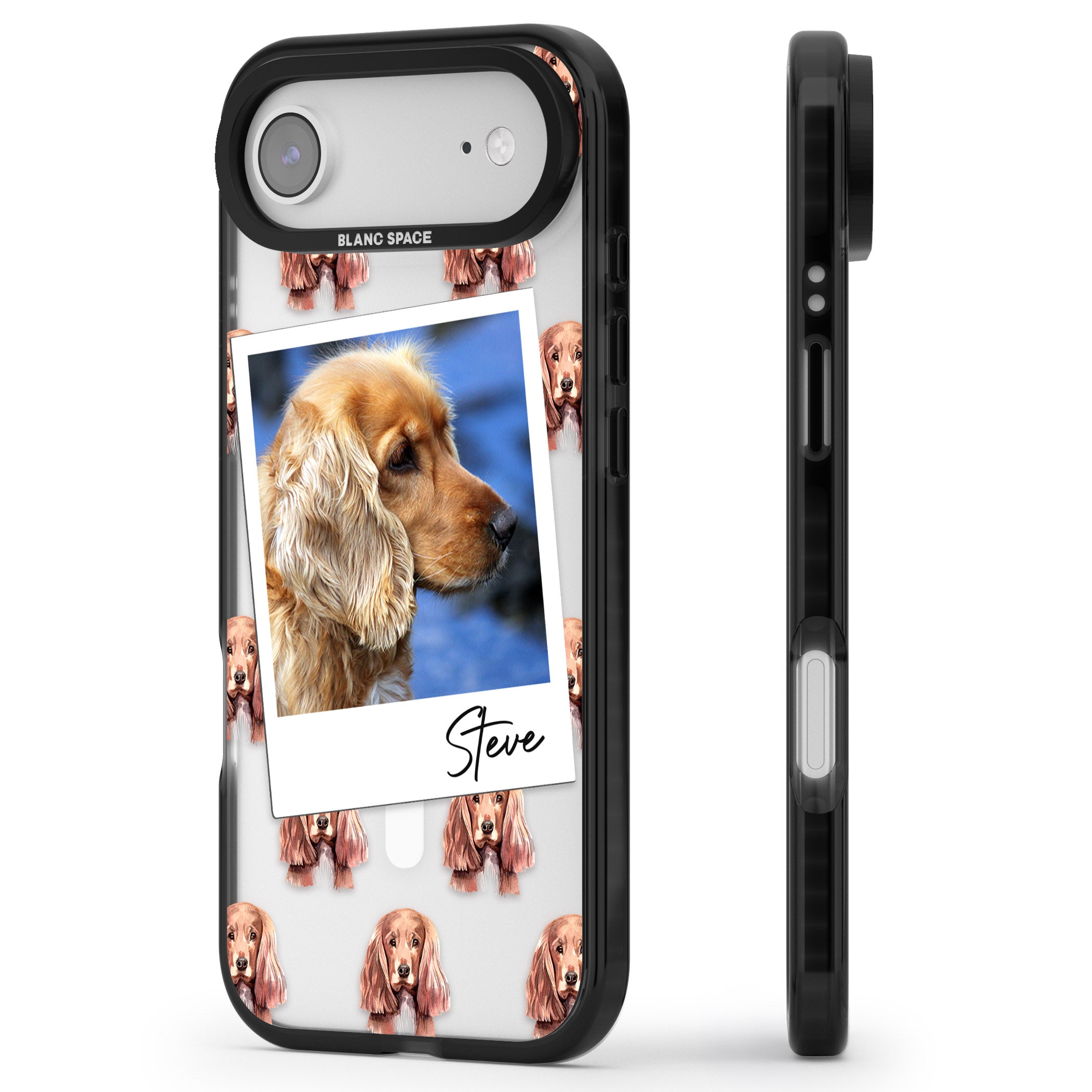 Personalised Cocker Spaniel Instant Camera Photo iPhone 17 Air Impact Pro Black Phone Case Side Profile