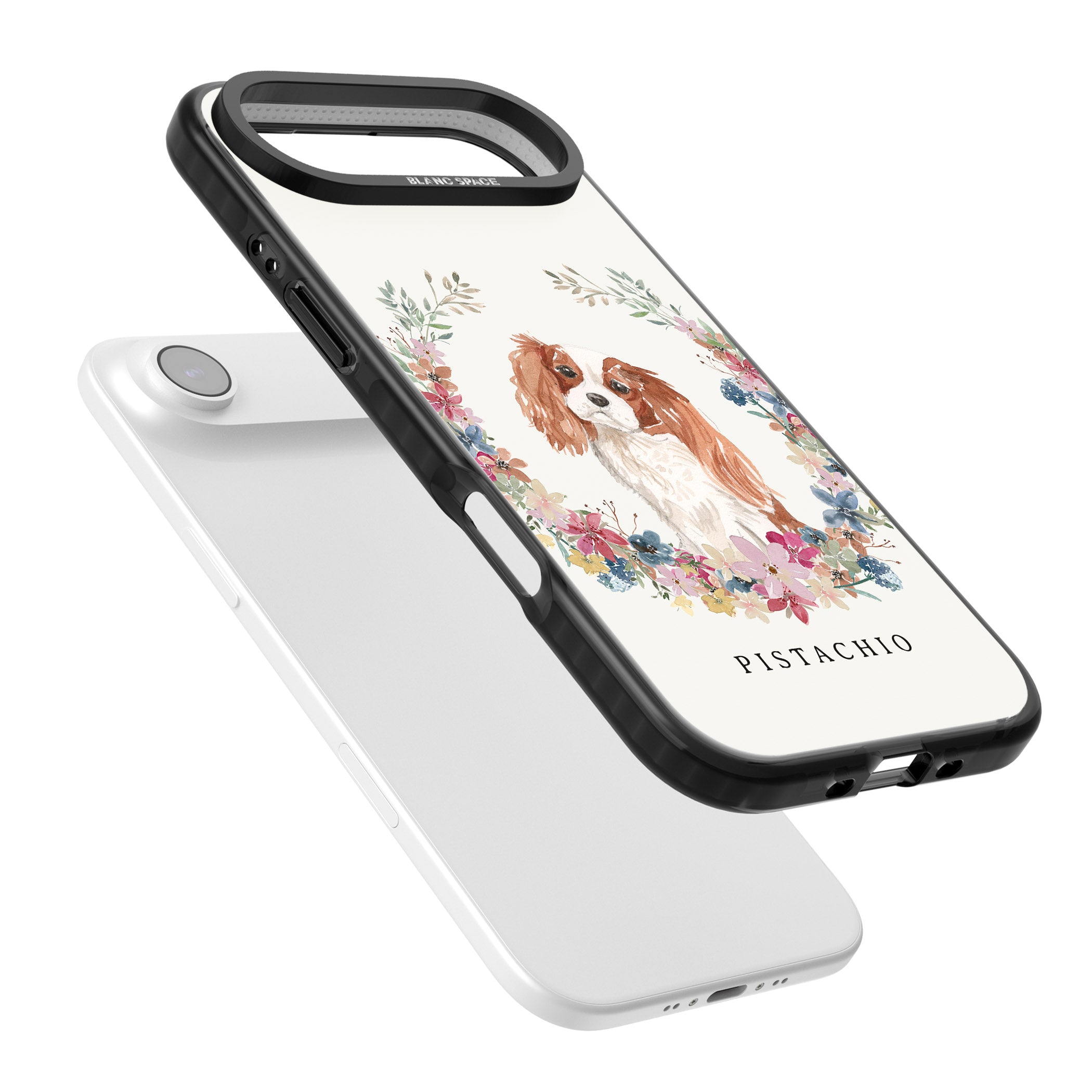 Personalised Cavalier King Charles Floral Portrait iPhone 17 Air Impact Pro Black Phone Case Colours