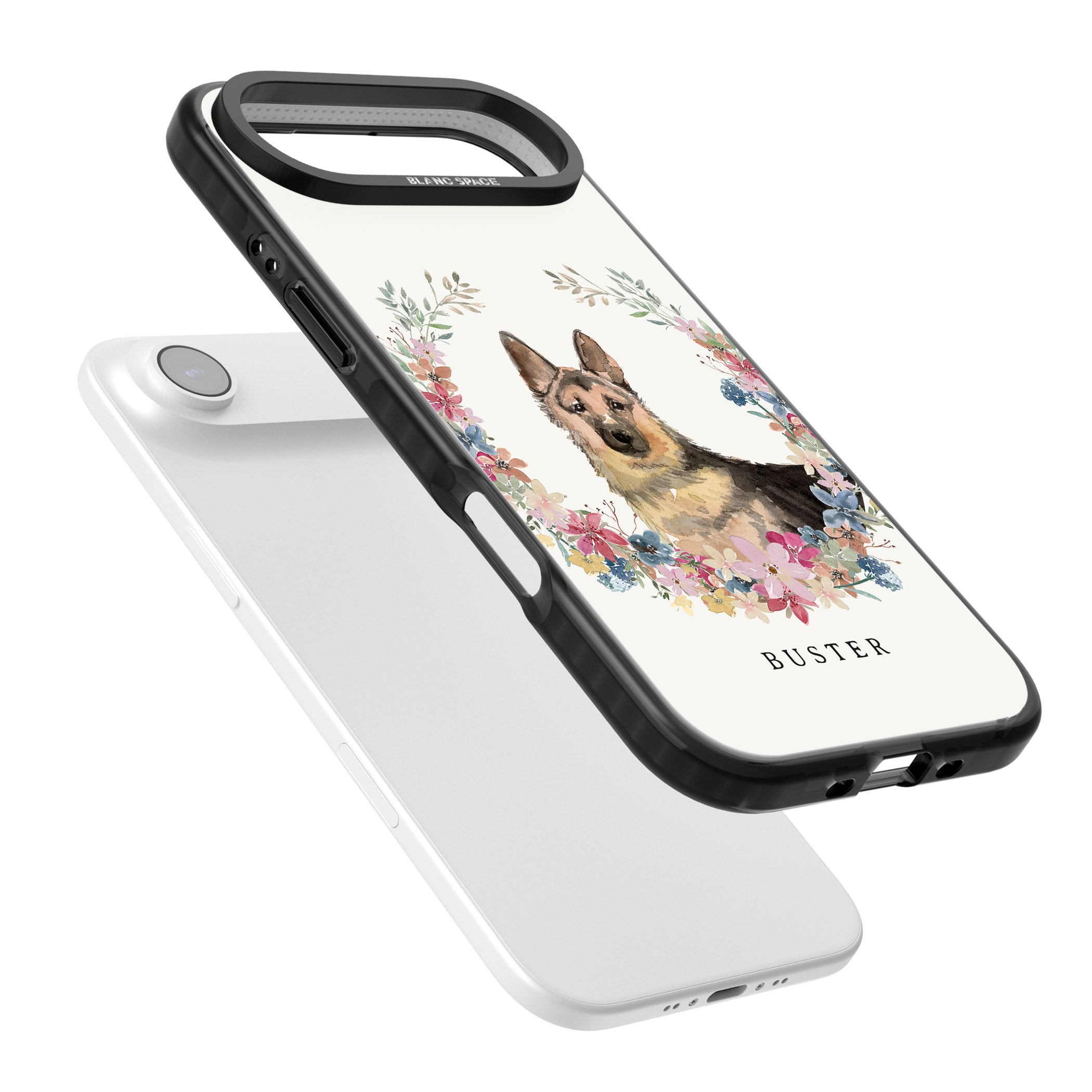 Personalised German Shepherd Floral Portrait iPhone 17 Air Impact Pro Black Phone Case Colours