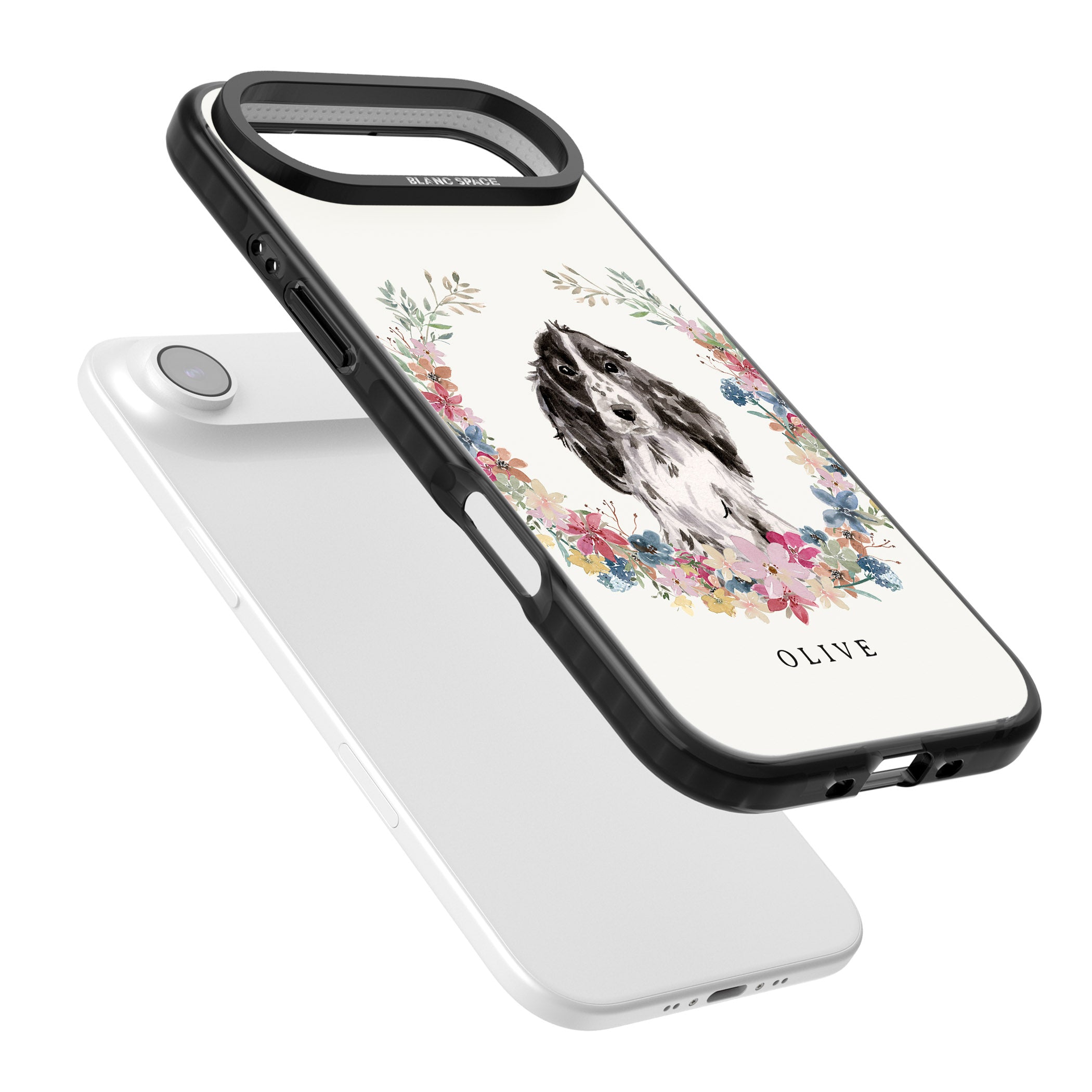 Personalised Black Cocker Spaniel Floral Portrait iPhone 17 Air Impact Pro Black Phone Case Colours