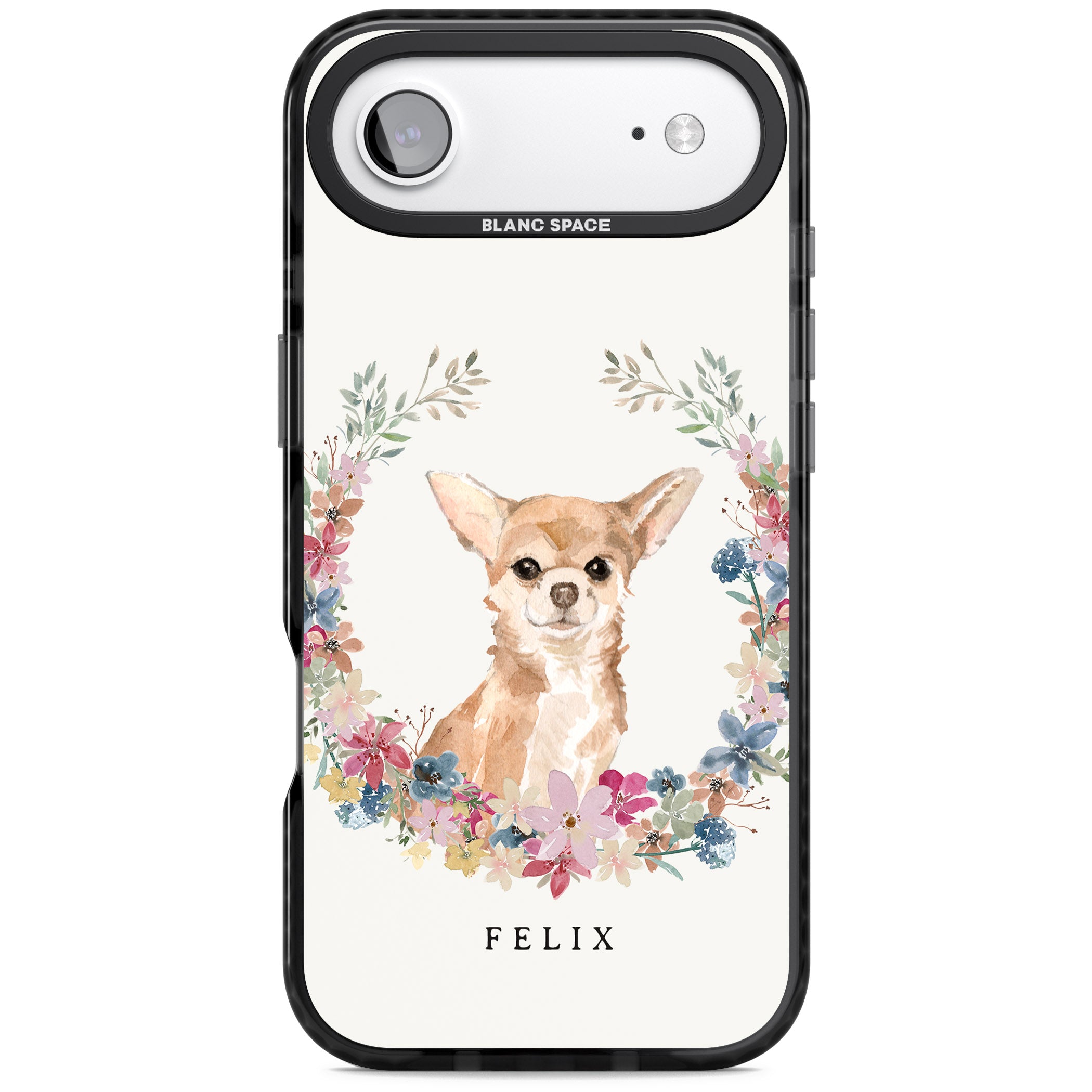 Personalised Chihuahua Floral Portrait iPhone 17 Air Impact Pro Black Phone Case