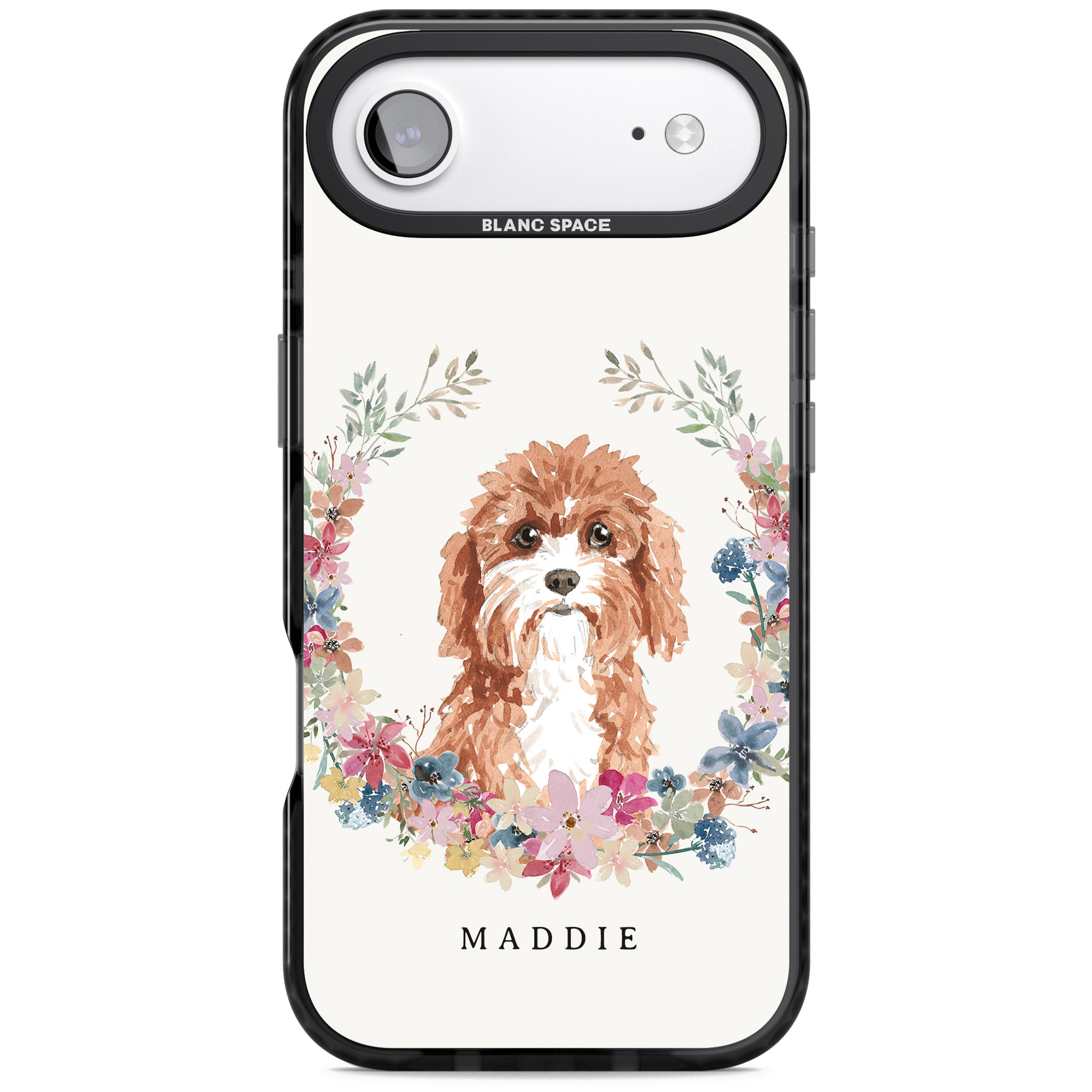 Personalised Cavapoo Floral Portrait iPhone 17 Air Impact Pro Black Phone Case