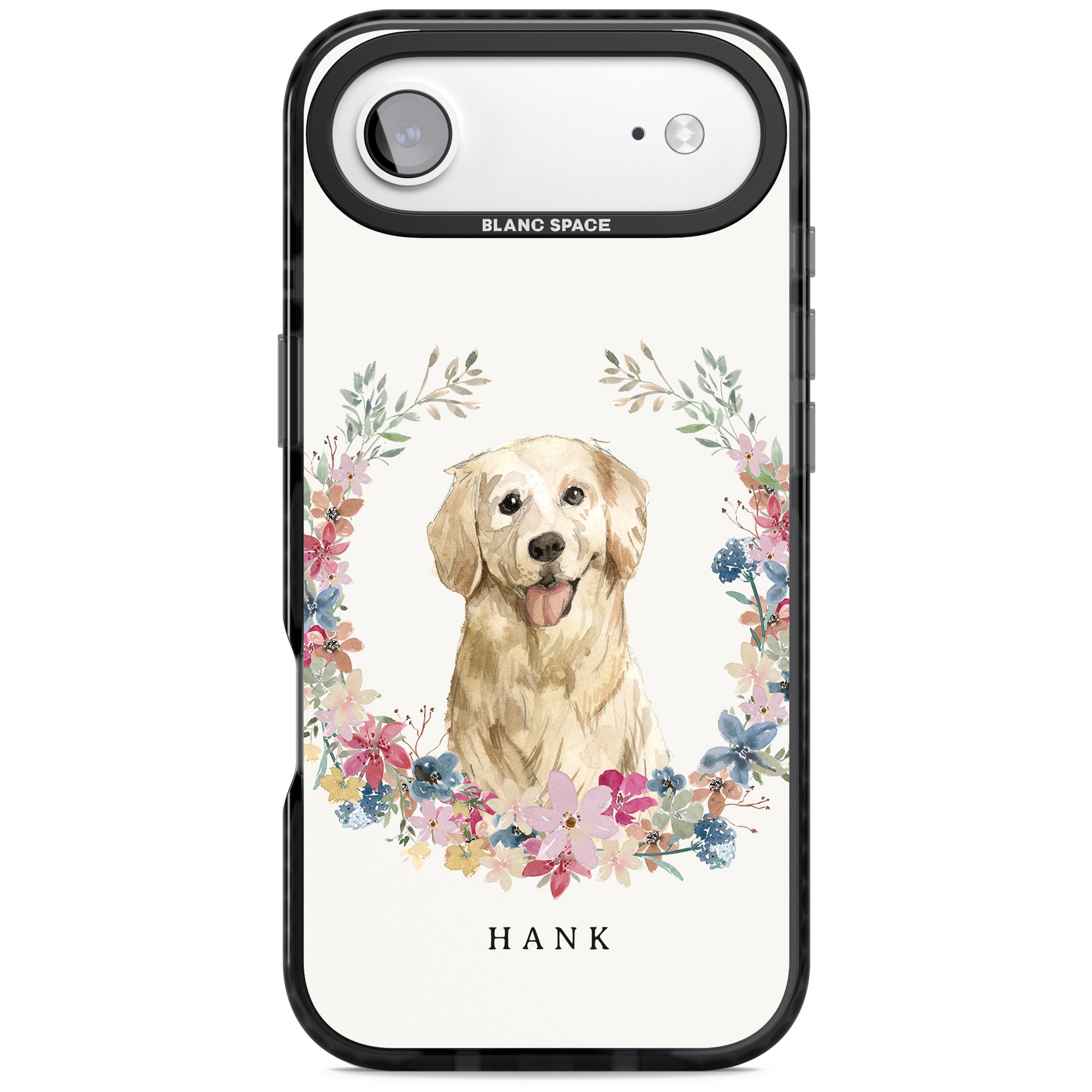 Personalised Golden Retriever Floral Portrait iPhone 17 Air Impact Pro Black Phone Case