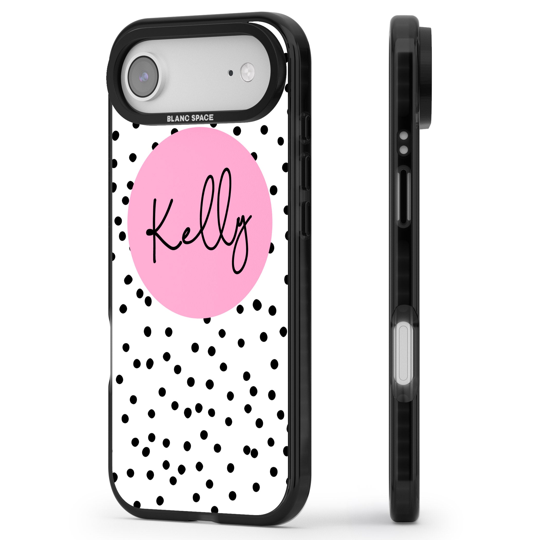 Personalised Pink Circle & Dots iPhone 17 Air Impact Pro Black Phone Case Side Profile