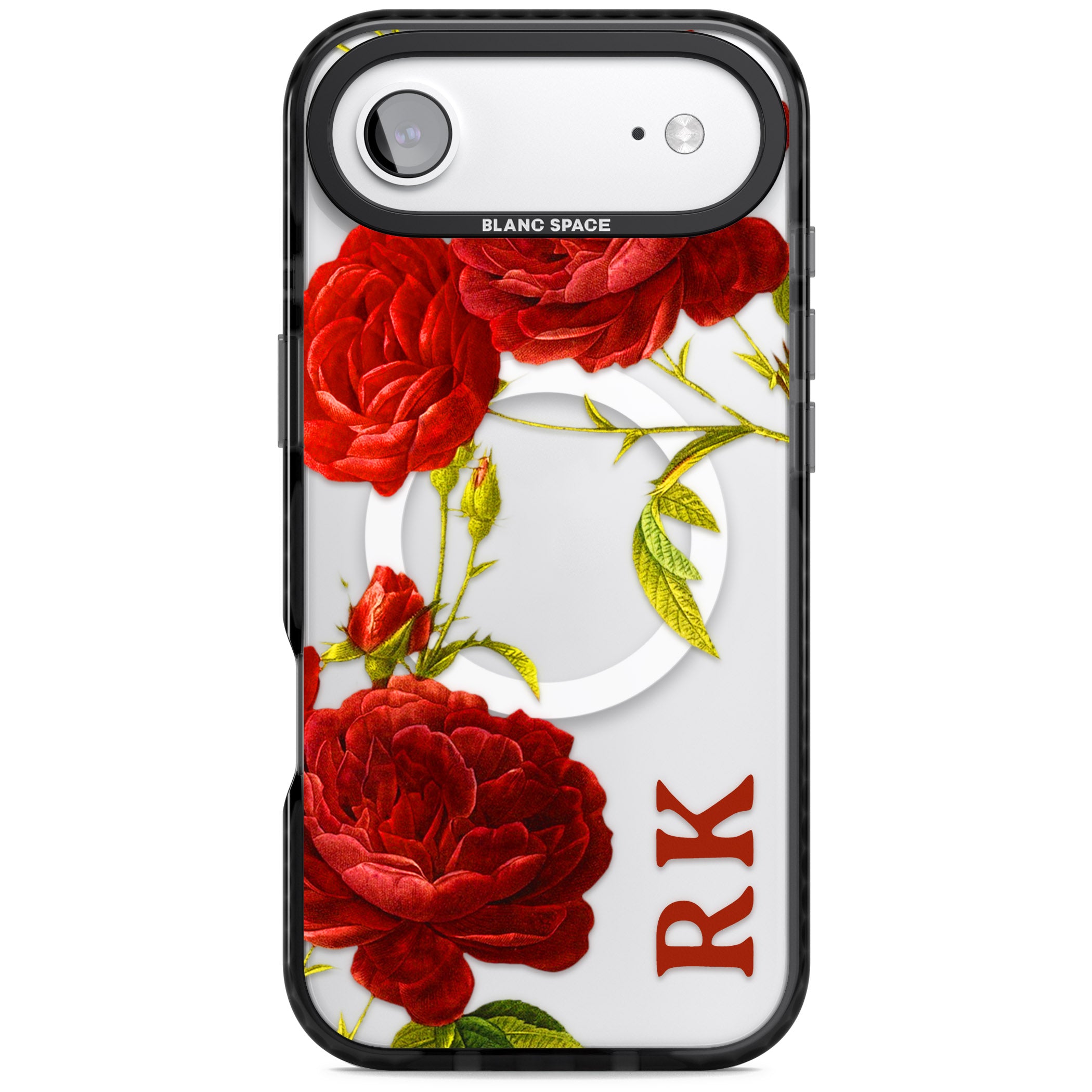 Personalised Vintage Floral Red Roses iPhone 17 Air Impact Pro Black Phone Case