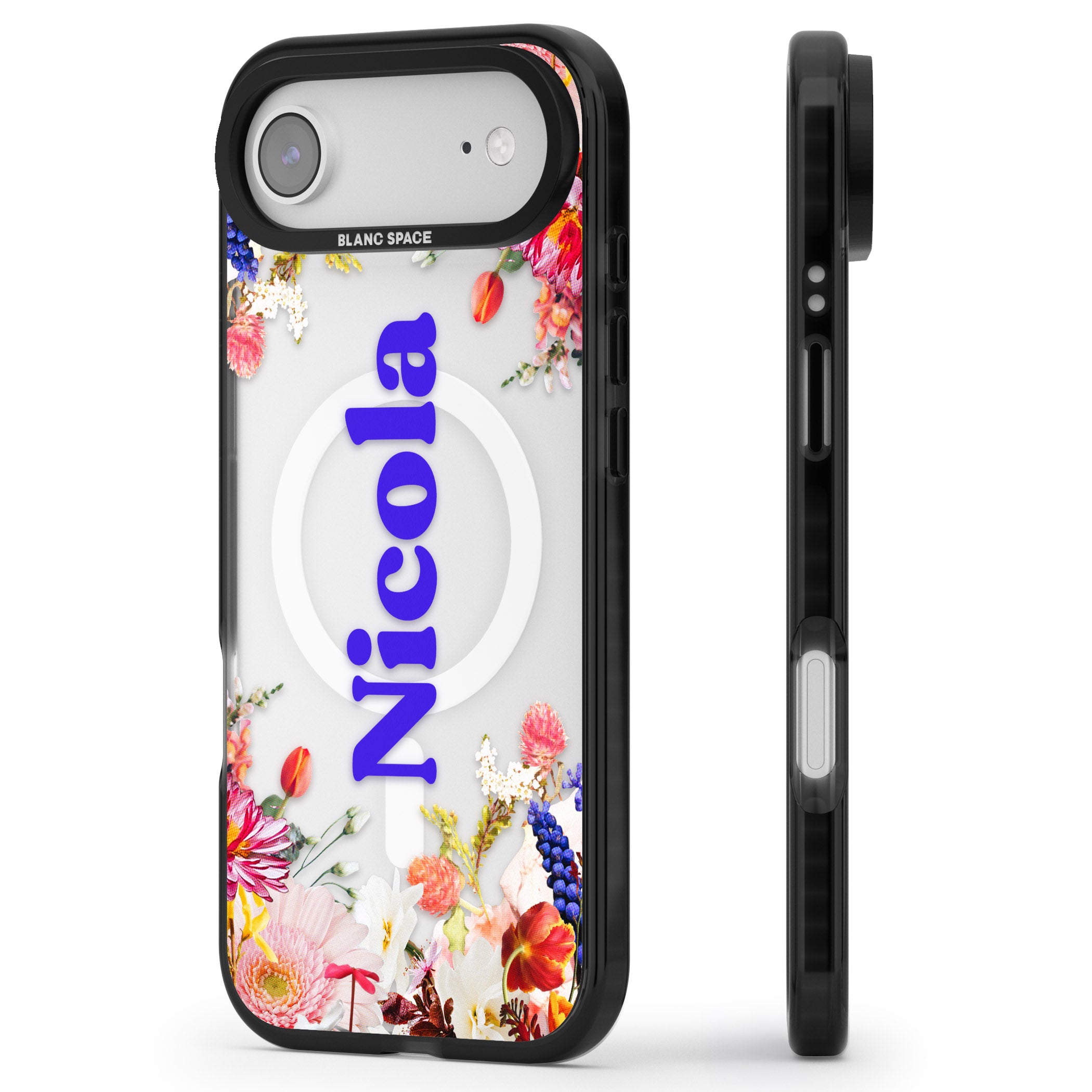 Personalised Floral Name iPhone 17 Air Impact Pro Black Phone Case Side Profile