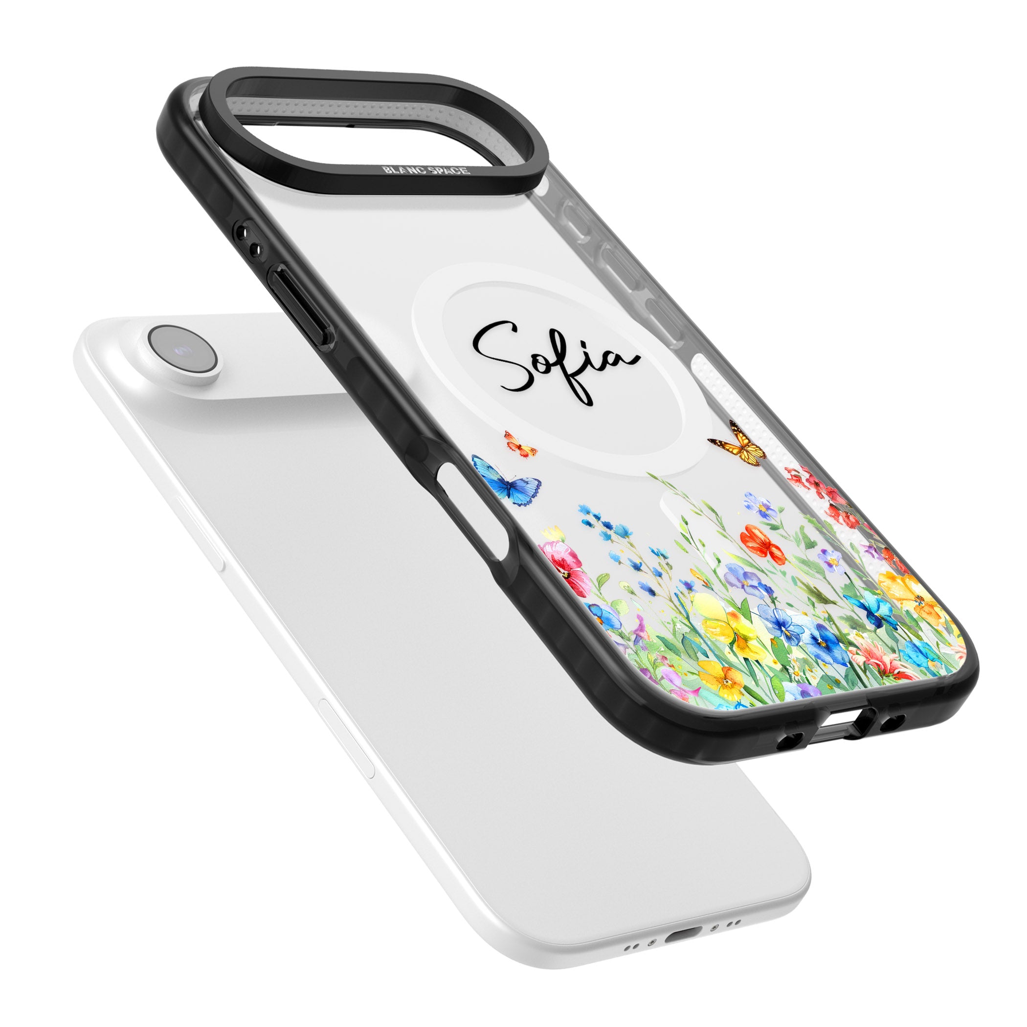 Personalised Buterflies Wildflowers iPhone 17 Air Impact Pro Black Phone Case Colours