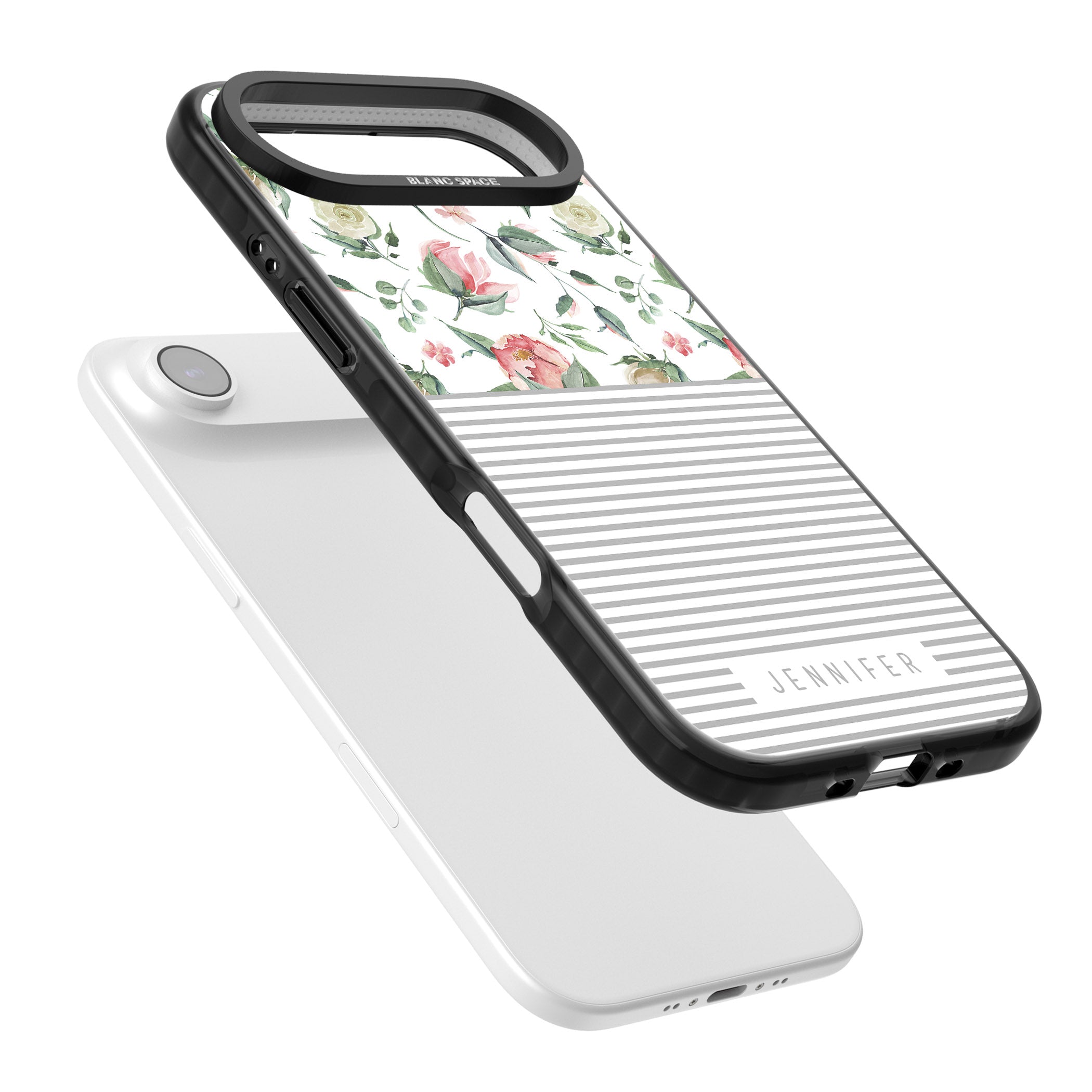 Personalised Light Floral Pattern & Stripes iPhone 17 Air Impact Pro Black Phone Case Colours