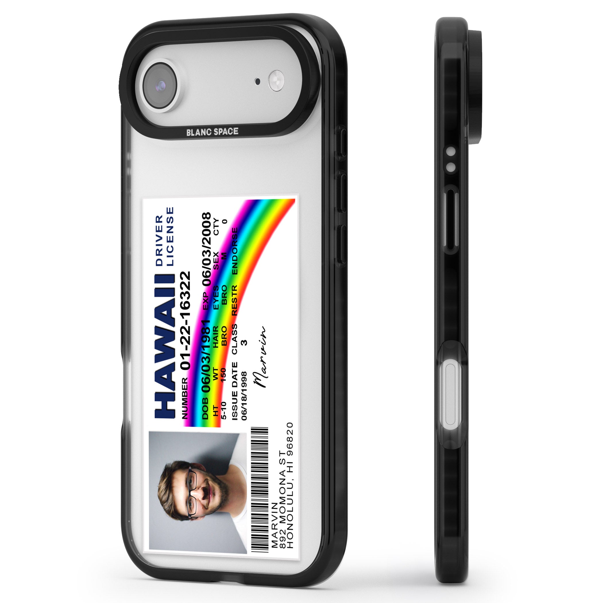 Personalised Hawaii Driving License iPhone 17 Air Impact Pro Black Phone Case Side Profile