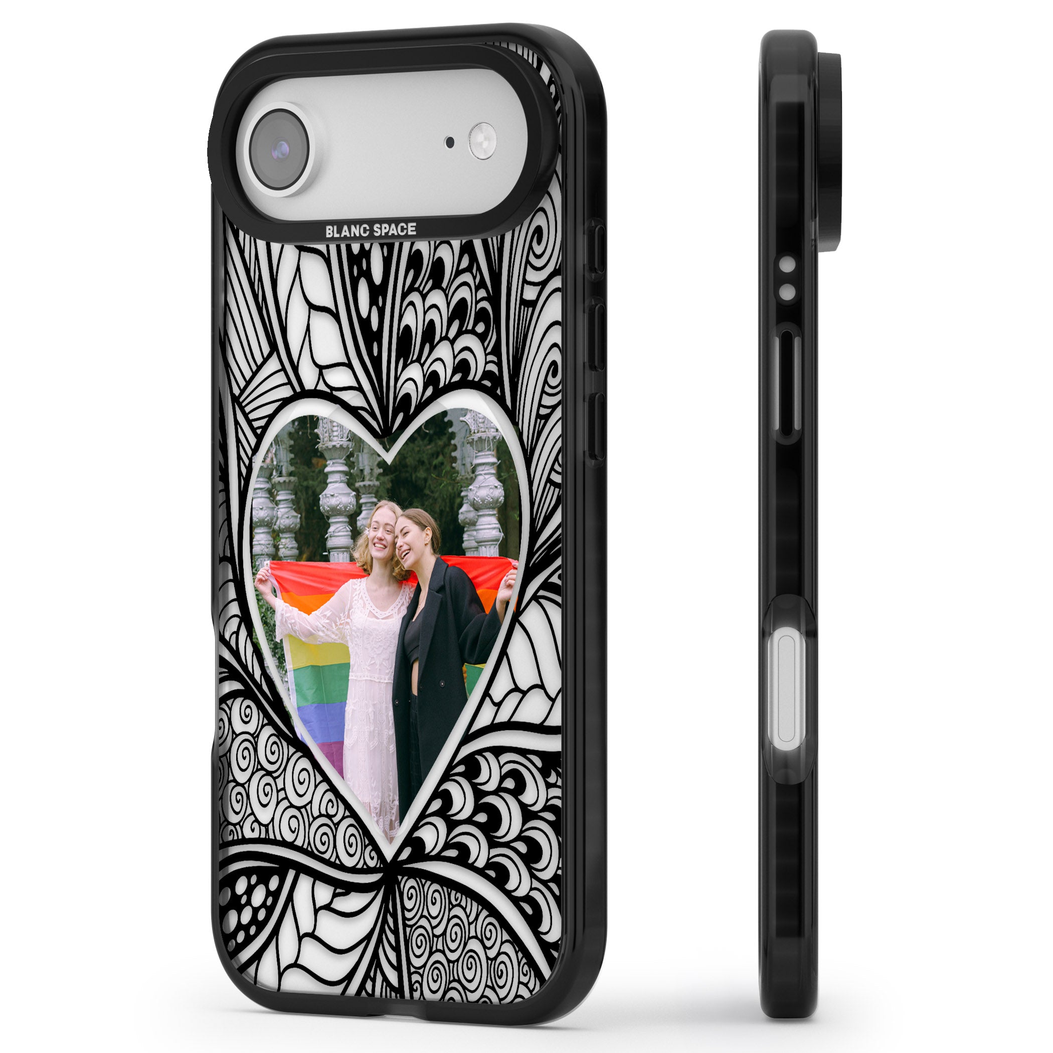 Personalised Henna Heart Photo Case iPhone 17 Air Impact Pro Black Phone Case Side Profile