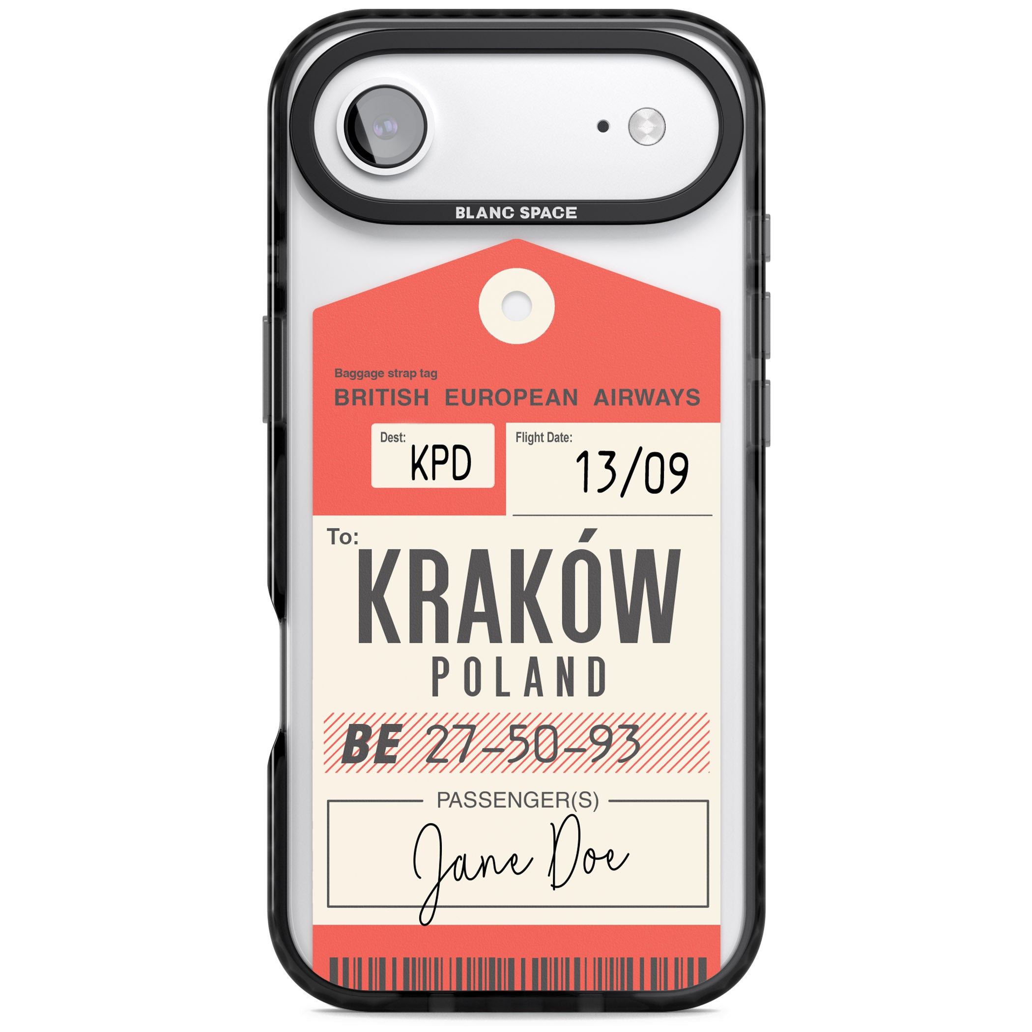 Personalised Vintage Bea Luggage Tag iPhone 17 Air Impact Pro Black Phone Case
