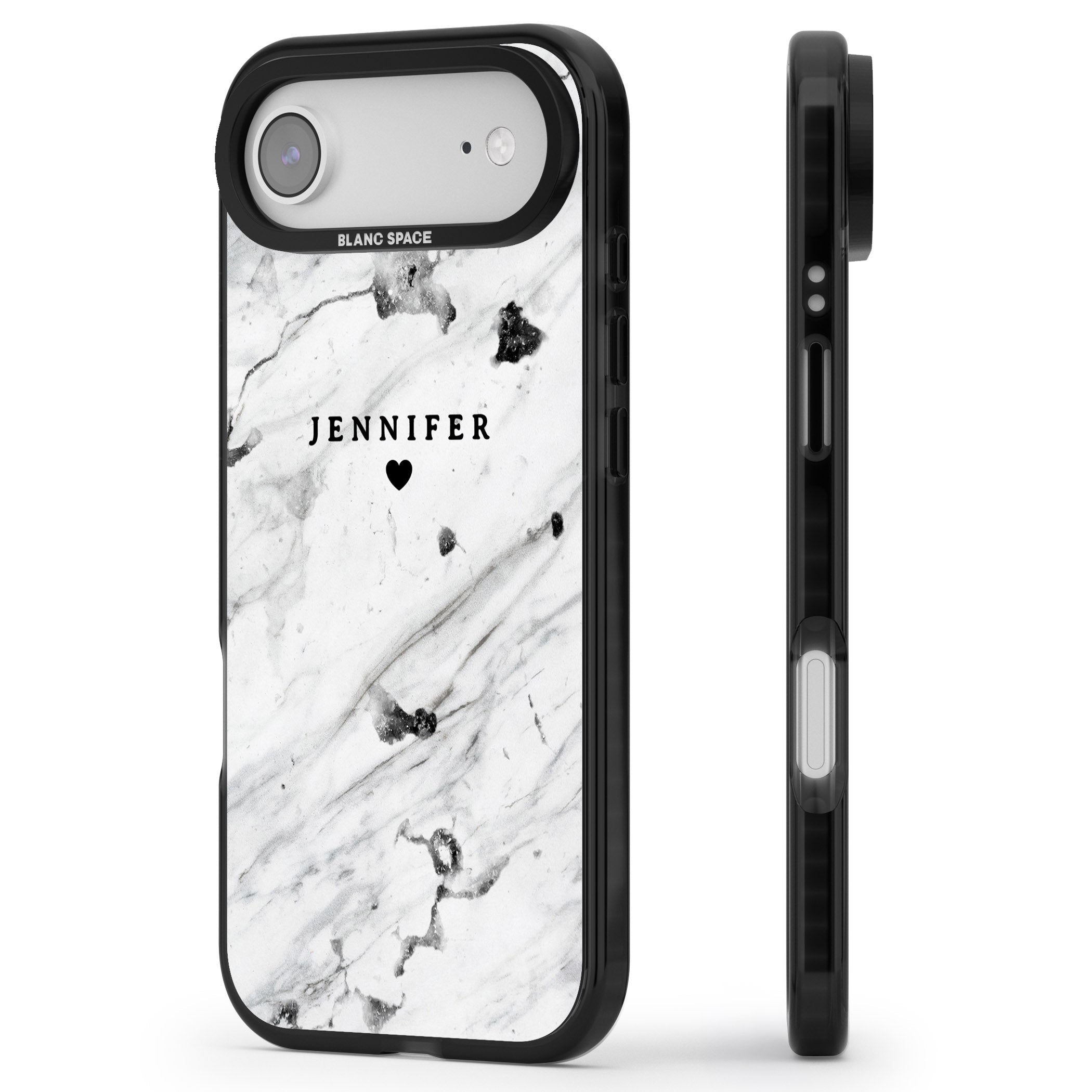 Personalised Marble Heart iPhone 17 Air Impact Pro Black Phone Case Side Profile