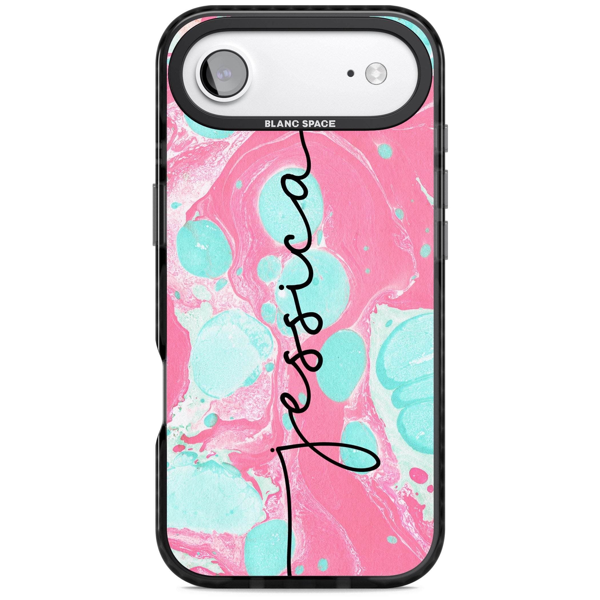 Personalised Turquoise & Pink Marbled iPhone 17 Air Impact Pro Black Phone Case
